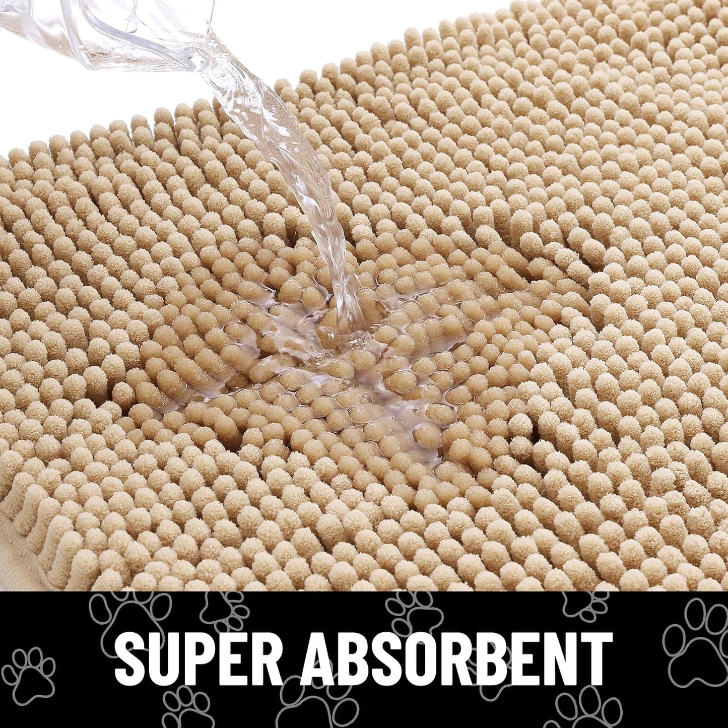 Smiry Dog Door Mat for Muddy Paws, Absorbent Dirt Trapper Non Slip Quick Dry Washable Chenille Mat for Mud Dogs, Entry Rug for Indoor and Outdoor (40x32 Inches, Beige)