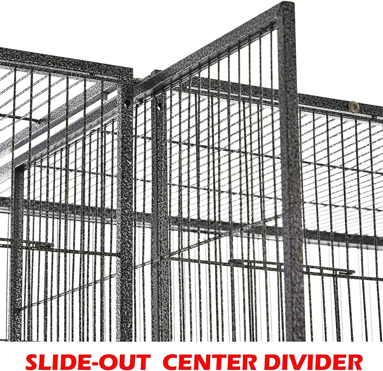 64" Extra Large Double Flight Bird Wrought Iron Double Cage Slide Out Center Divider Side Nesting Box Door Parrot Cage Cockatiel Conure with Removable Rolling Stand Storage Shelf