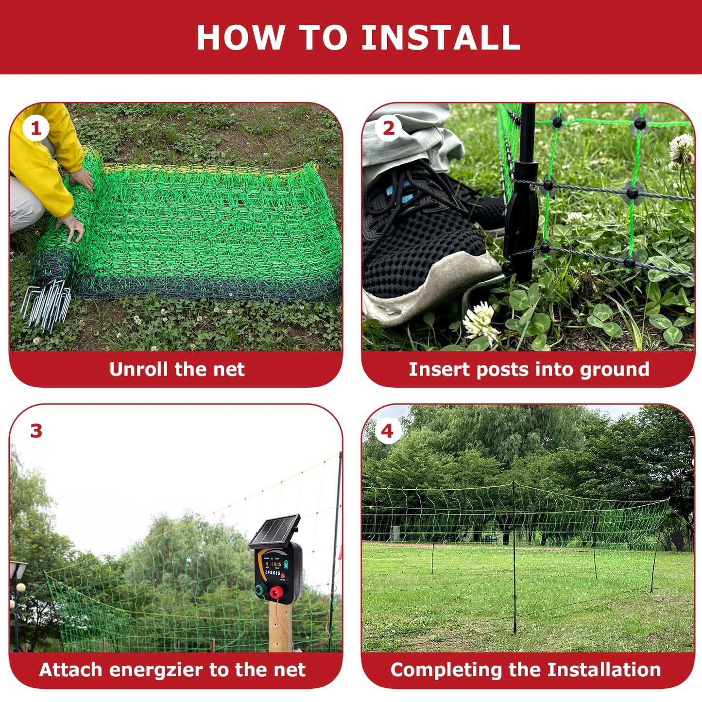 Electric Fence Netting, 49.6" H x 164'L, Electric Poultry Fence, Net Fencing Kit, Movable Livestock Nets for Yard,Backyards,Farms,Ranches, Energizer Not Included