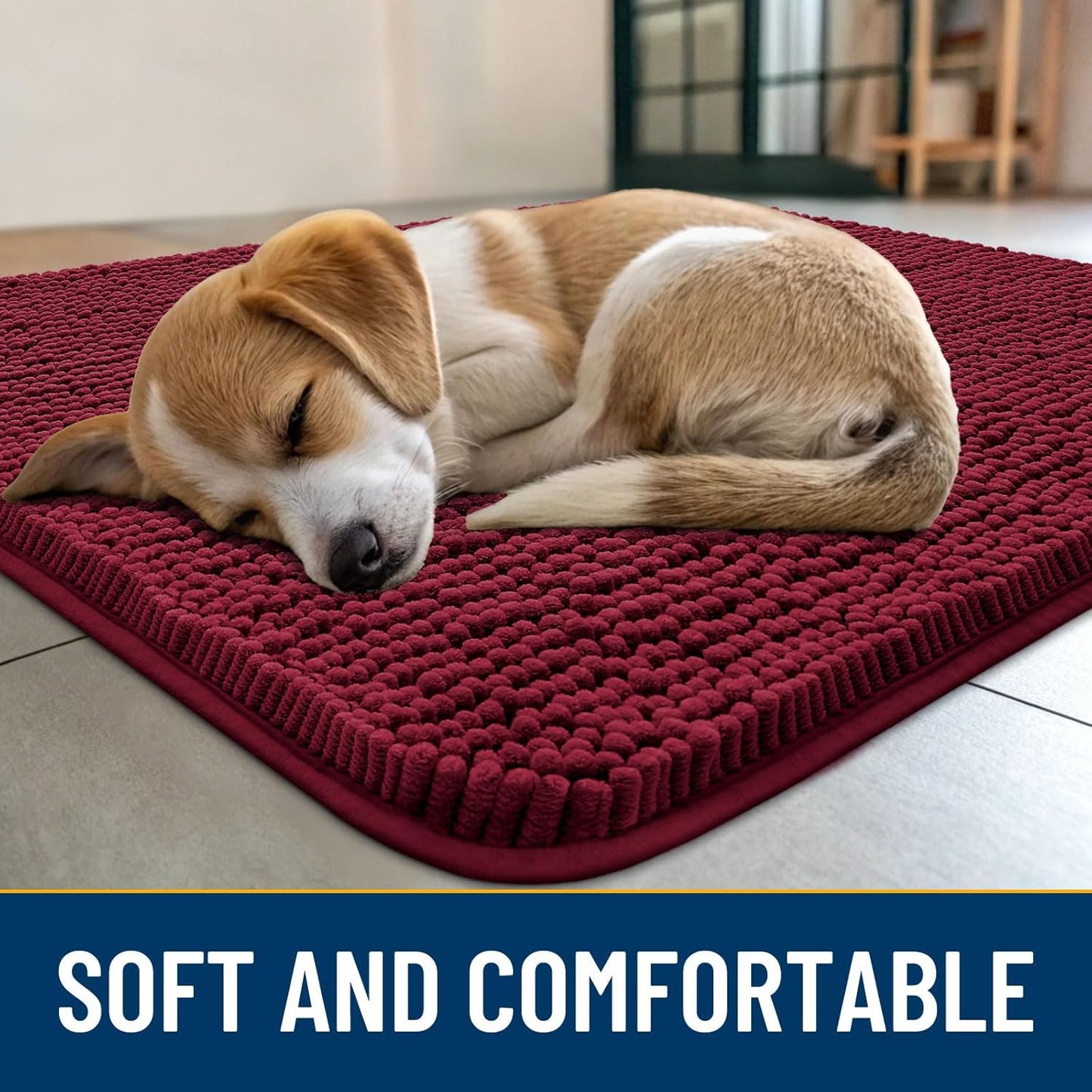 Smiry Dog Door Mat for Muddy Paws 24x16, Absorbs Moisture and Dirt Doormat, Non-Slip Washable Quick Dry Chenille Front Door Mat Indoor Entrance, Entryway Carpet for Inside Floor, Burgundy