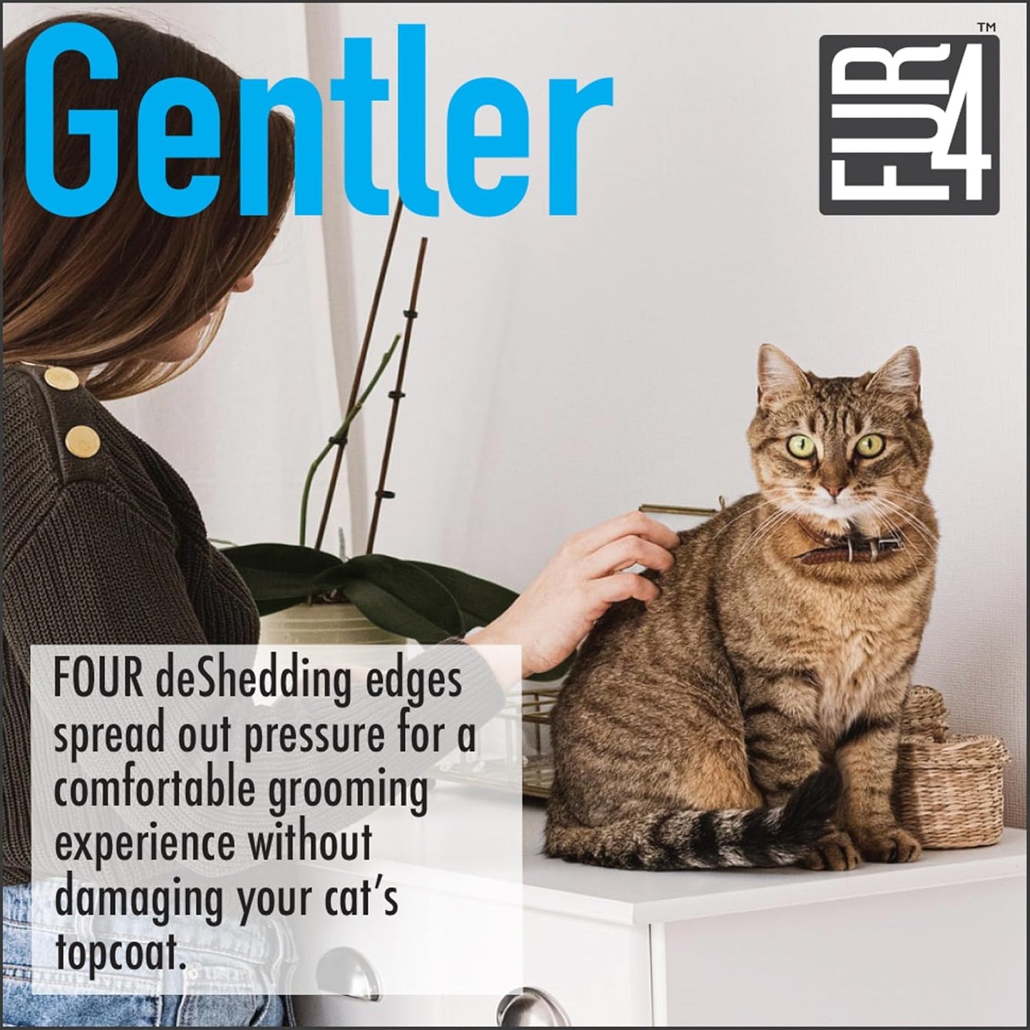 FUR4 deShedding Tool for Short Hair Cats - Innovative Cat Grooming Brush with 4 Composite Carbon Fiber Edges for Effective Fur Removal - Cat Hair Deshedder Brush for a Comfortable Grooming Experience