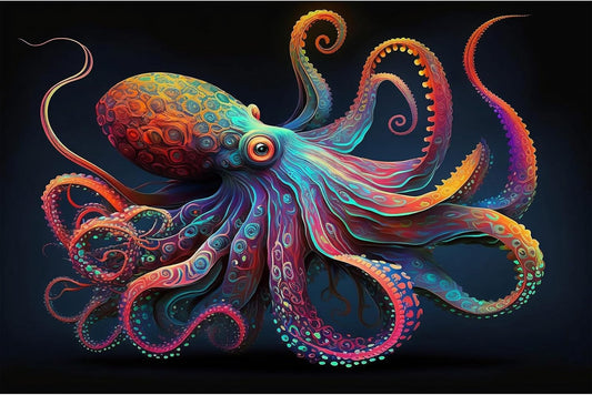 Exquisite Octopus Aquarium Background Abstract Colorful Octopus Terrarium Background Glowing Octopus on Black Background Fish Tank Backdrop Octopus Backdrops Poster Wallpaper Decors Vinyl 30x18in