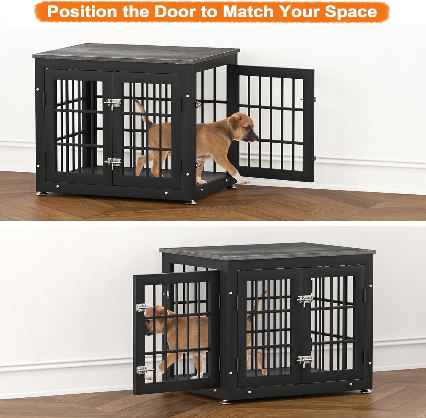 26 Inch Heavy Duty Dog Crate Furniture for Small Dogs, Decorative Pet House End Table, Wooden Cage Kennel Furniture Indoor, Gray