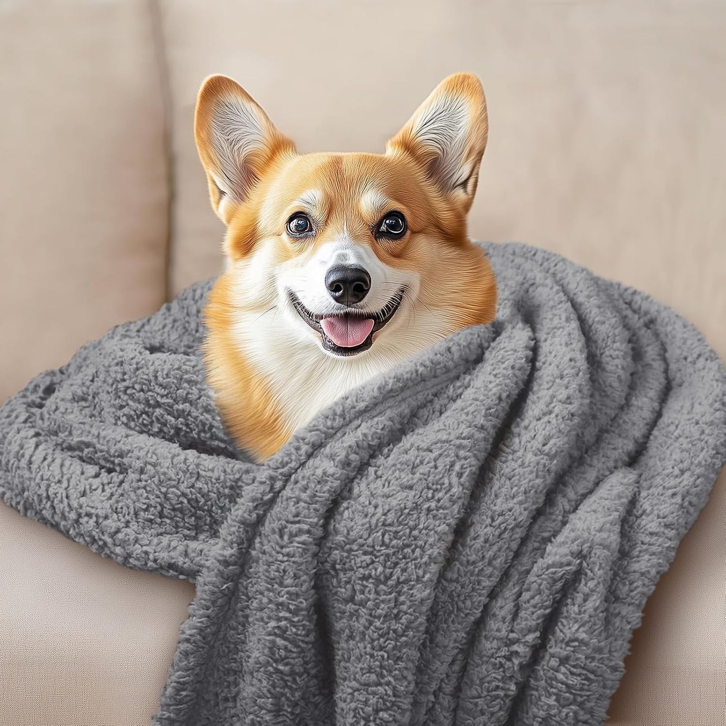 Luciphia 1 Pack 3 Calming Dog Blanket Fluffy Premium Fleece Pet Blankets Soft Sherpa Throw for Dogs Puppy Cat Grey/Beige/HazeBlue Large (41" x31")