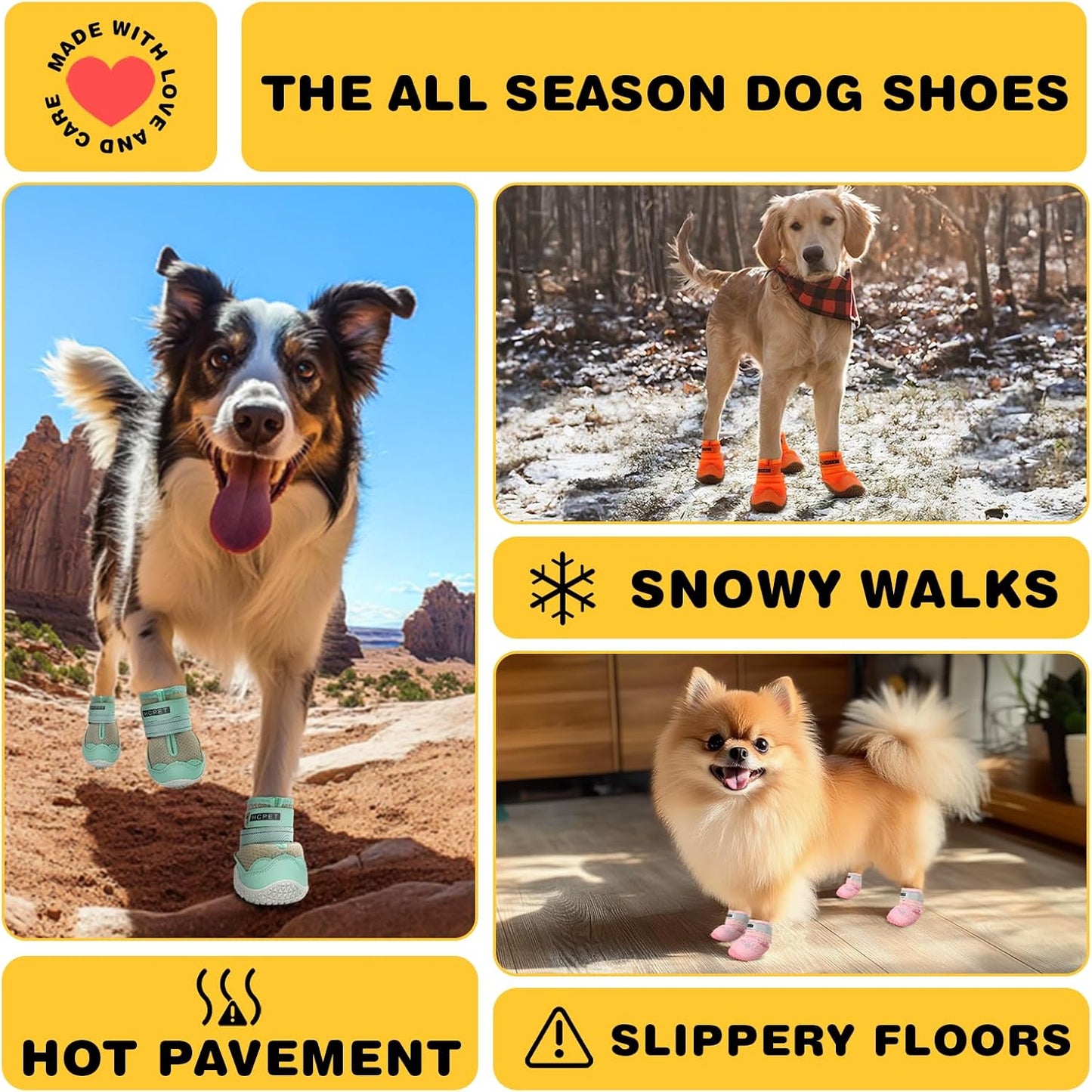 Hcpet Dog Shoes for Large Dogs, Waterproof Dog Booties for Small Medium Dogs, Anti-Slip Dog Boots & Paw Protectors for Hot Pavement Winter Snow Hiking with Reflective Straps Khaki Size 7