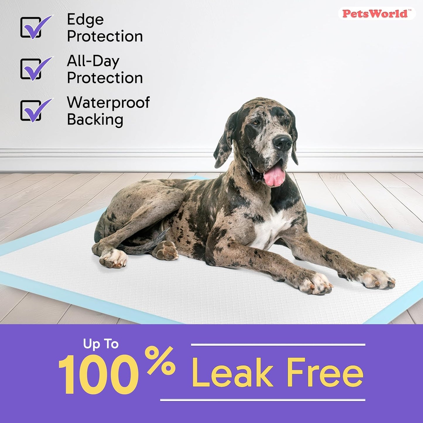 PETSWORLD Giant Dog Potty Pads, Odor-Eliminating, 36" x 36", Ultra Absorbent 5-Layer Leak-Proof Training Pads for Dogs & Cats (36x36, 100 Count)