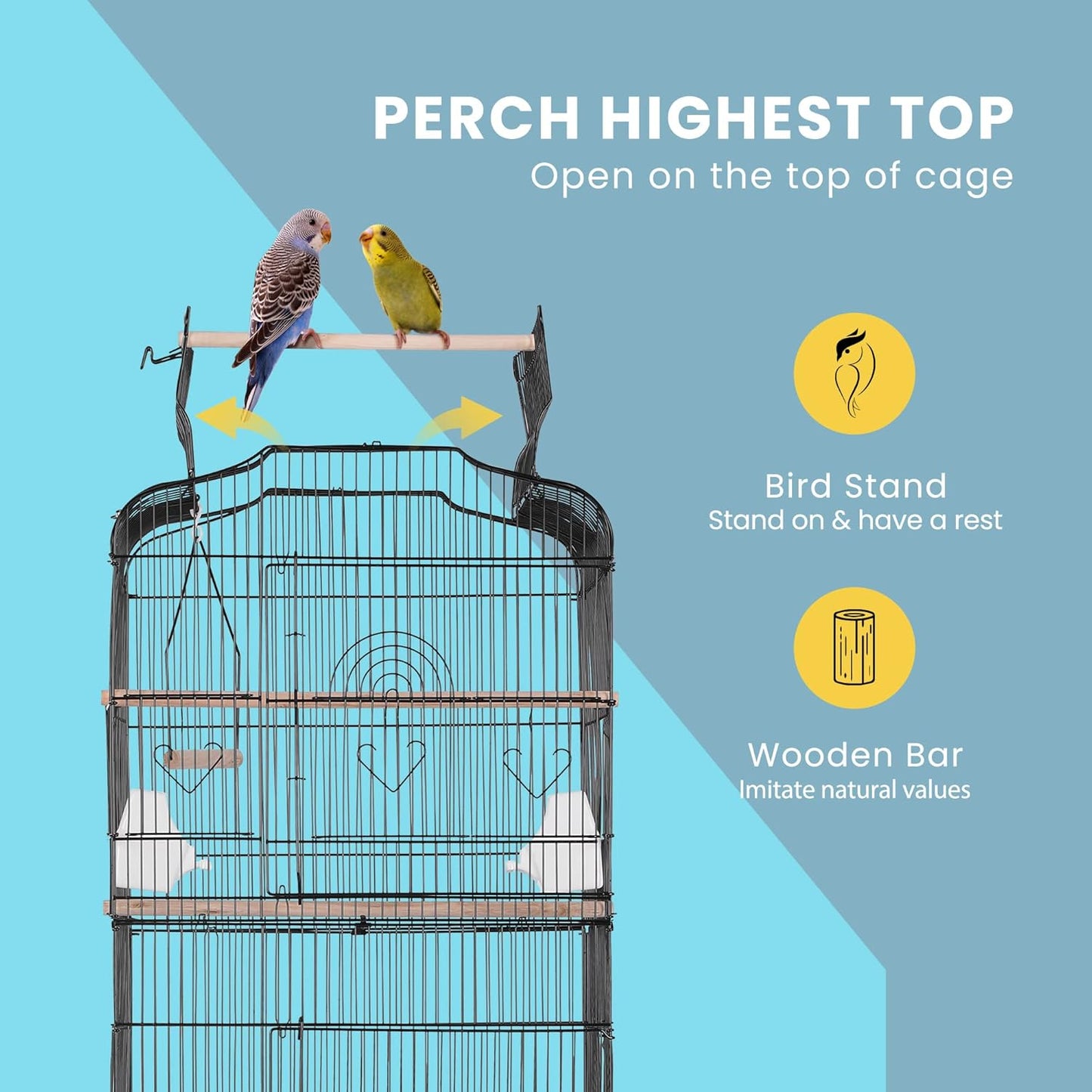 VIVOHOME 64 Inch Bird Cage with Play Top and Rolling Stand for Parrots Conures Lovebird Cockatiel Parakeets Black