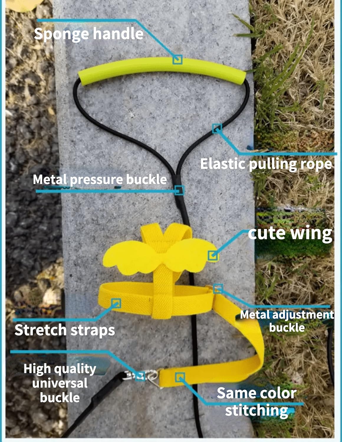 Pet Parrot Bird Harness Leash Adjustable Bird Flying Harness Traction Rope with Cute Wing for Parrots Pigeons Budgerigar Lovebird Cockatiel Mynah Outdoor Training Toy (L, Yellow)