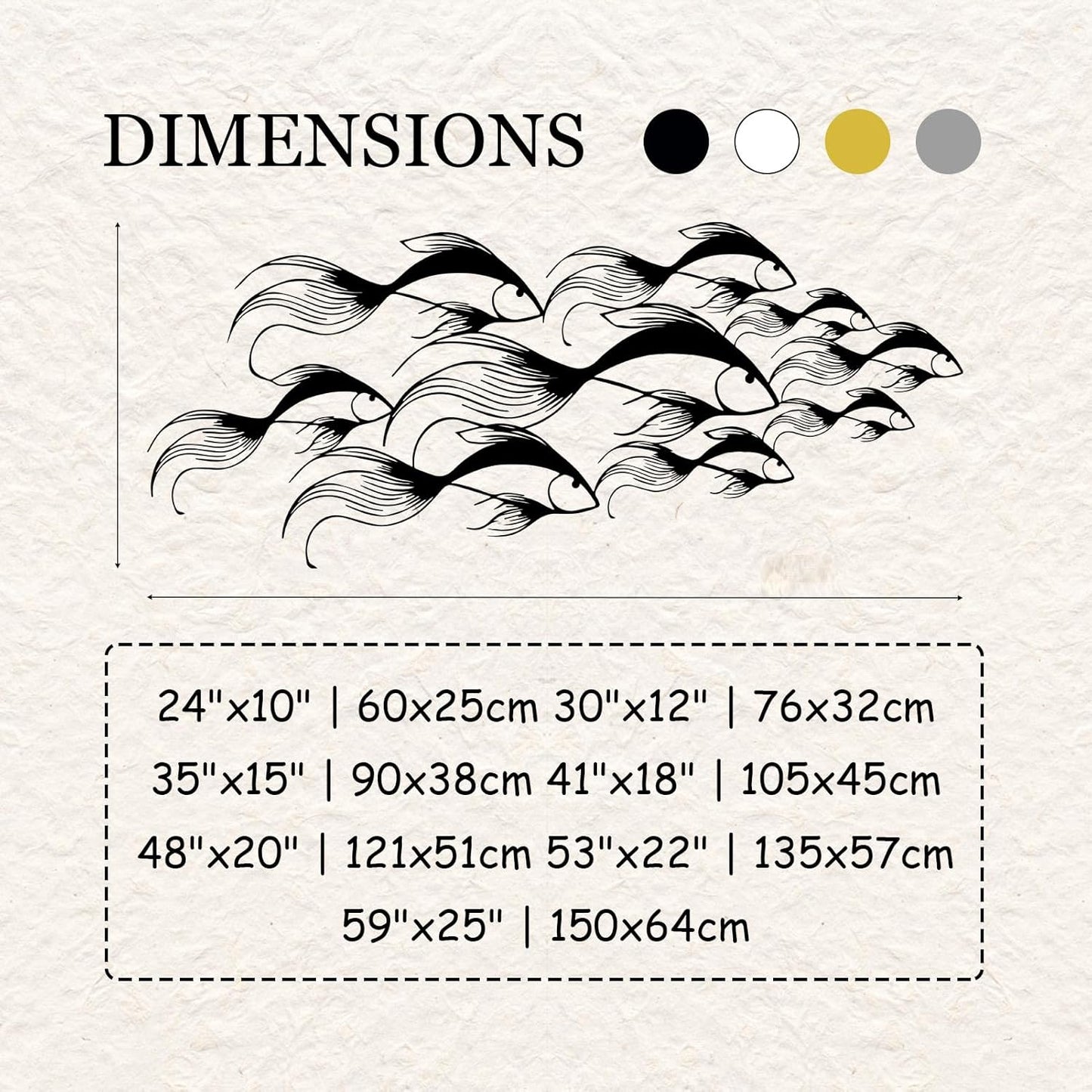 School of Fish Metal Wall Art, Metal Fish Wall Decor, Sea Life Wall Art, Large Nautical Wall Hanging, Modern Beach House Wall Decor, Ocean Themed Artwork for Bathroom (Gold, 24"x10" | 60x25cm)