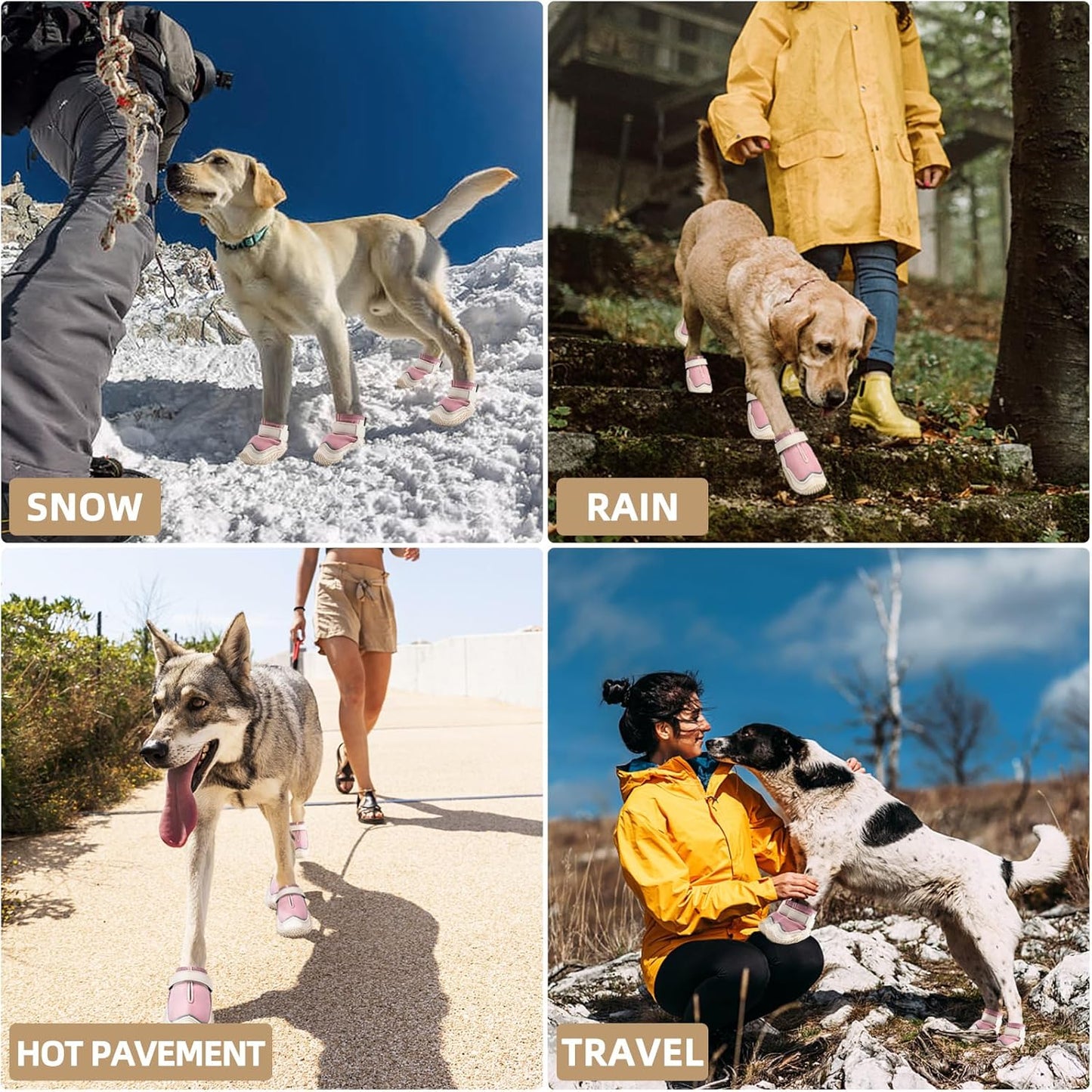 Hcpet Dog Boots for Large Dogs, Dog Shoes for Hot Pavement Winter Snow, Paw Protector Dog Booties Designed for Comfort and Breathability, Outdoor Booties for Small Medium Dogs for Hiking Pink Size 4