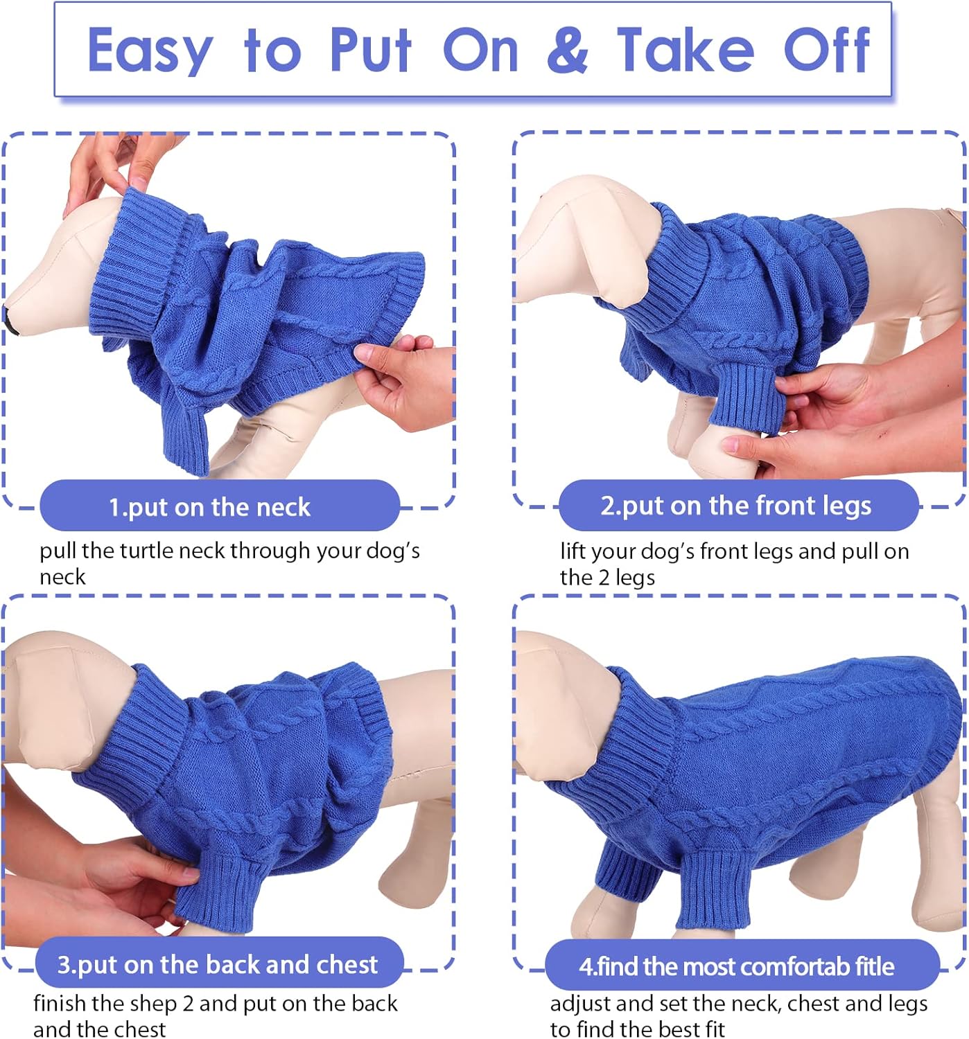 Queenmore XXL Dog Sweaters,Large Dog Sweater for Pitbull Doberman,Warm Turtleneck Knitted Big Pet Sweater for Male Femal Dogs,Extra Large Size Pet Winter Clothes (Roayl Blue,2XL)