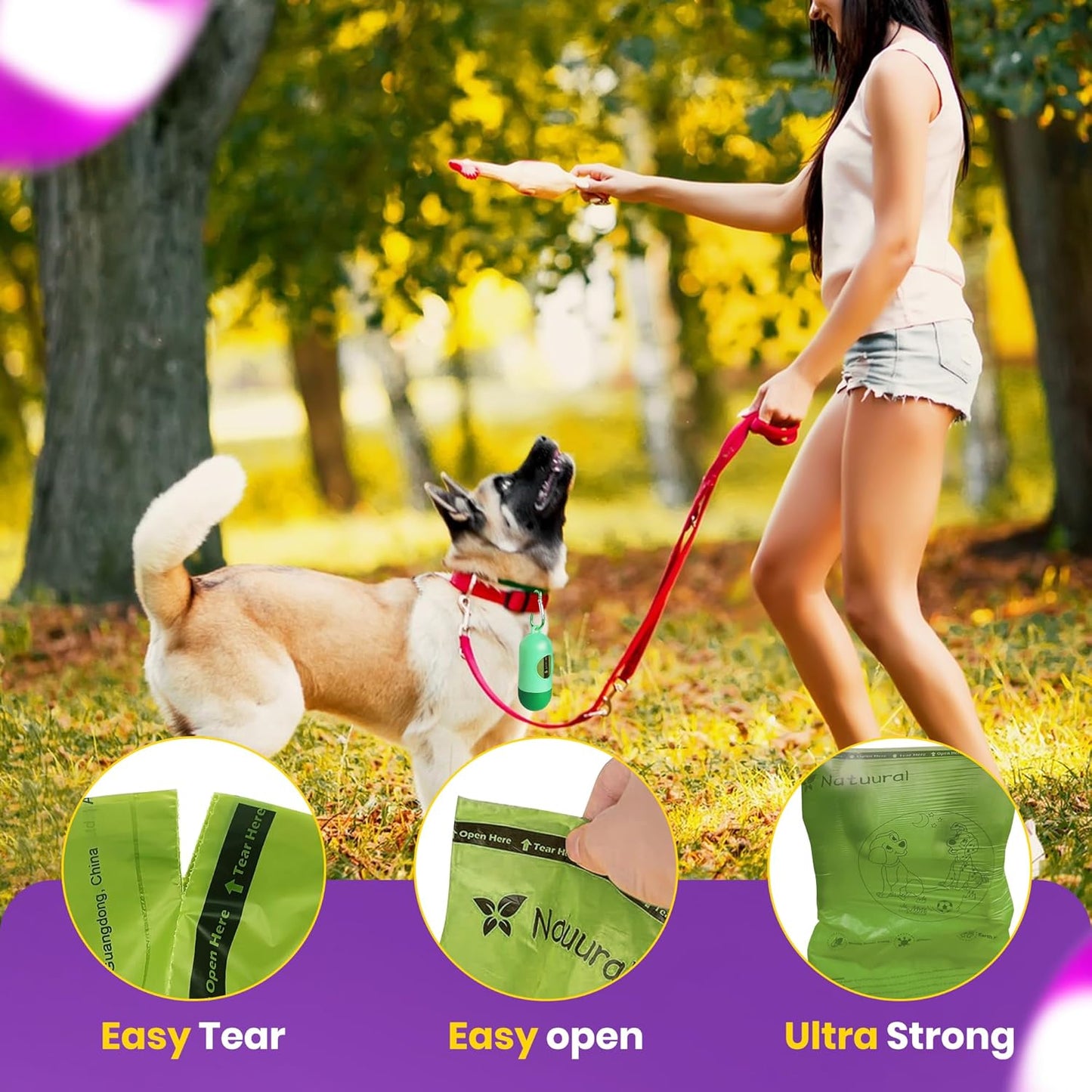 Dog Poop Bags-150 Counts with Holder (10 Rolls), Biodegradable Poop Bags, Eco-friendly and Easy to Open, Thick Dog Waste Bags (Green)