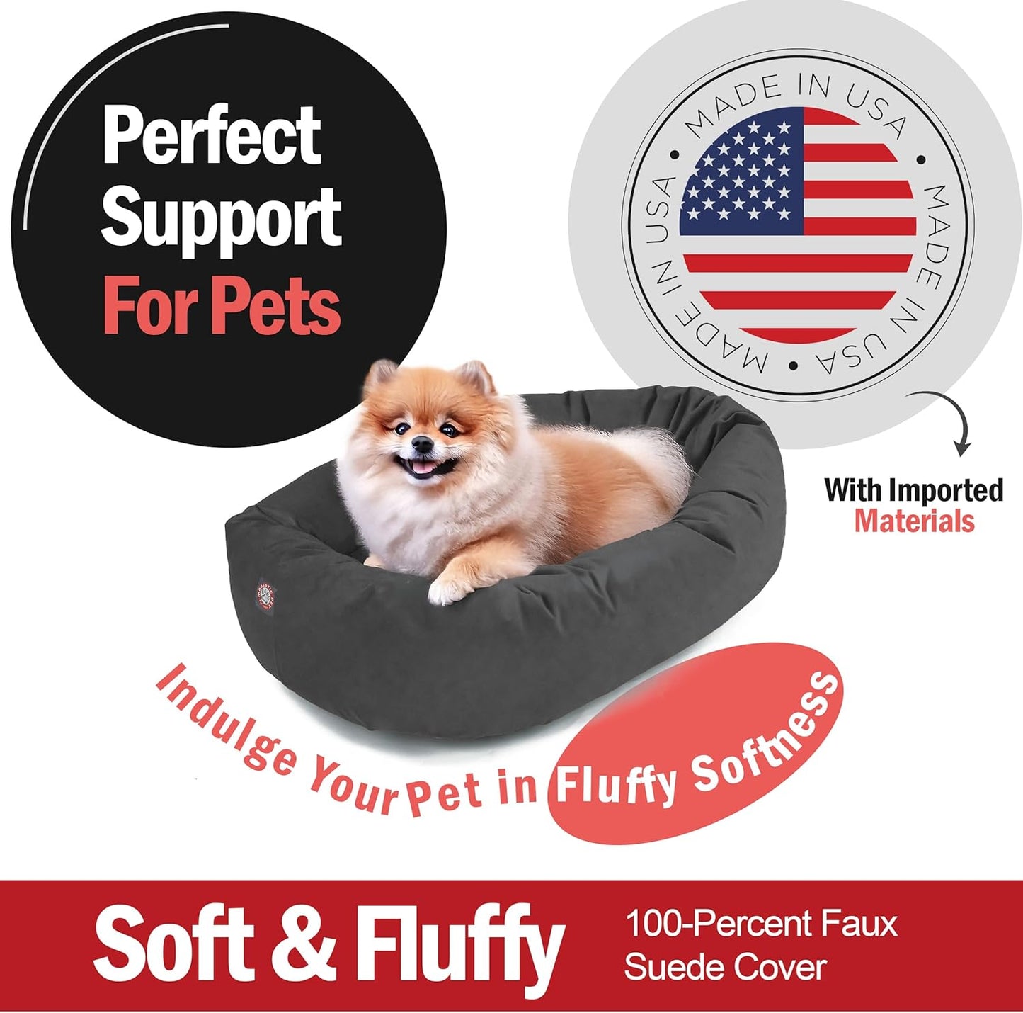 Majestic Pet 24 Inch Suede Calming Dog Bed Washable 24x19x7 (Inch) – Cozy Soft Round Donut Dog Bed with Spine Support for Dogs to Rest Their Head - Pet Bed Small – Gray (2025)