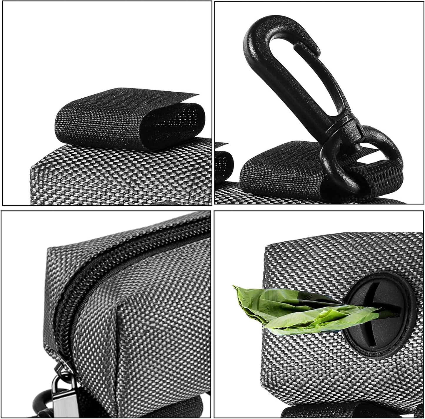 Dog Waste Bag Dispenser Pet Poop Bags Holder for Doggie Waste Bags Dispensers Soft Fabric Zipper Small Doggy Puppy Pouch for Leash Accessory Attachment with Carrier,Grey