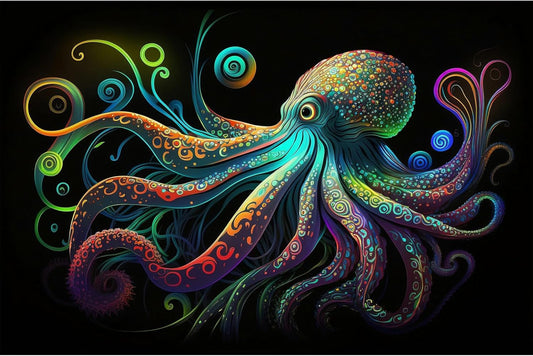 Octopus Aquarium Background Exquisite Colorful Octopus Terrarium Background Glowing Octopus on Black Background Fish Tank Backdrop Octopus Backdrops Poster Wallpaper Decorations Vinyl 72x16in