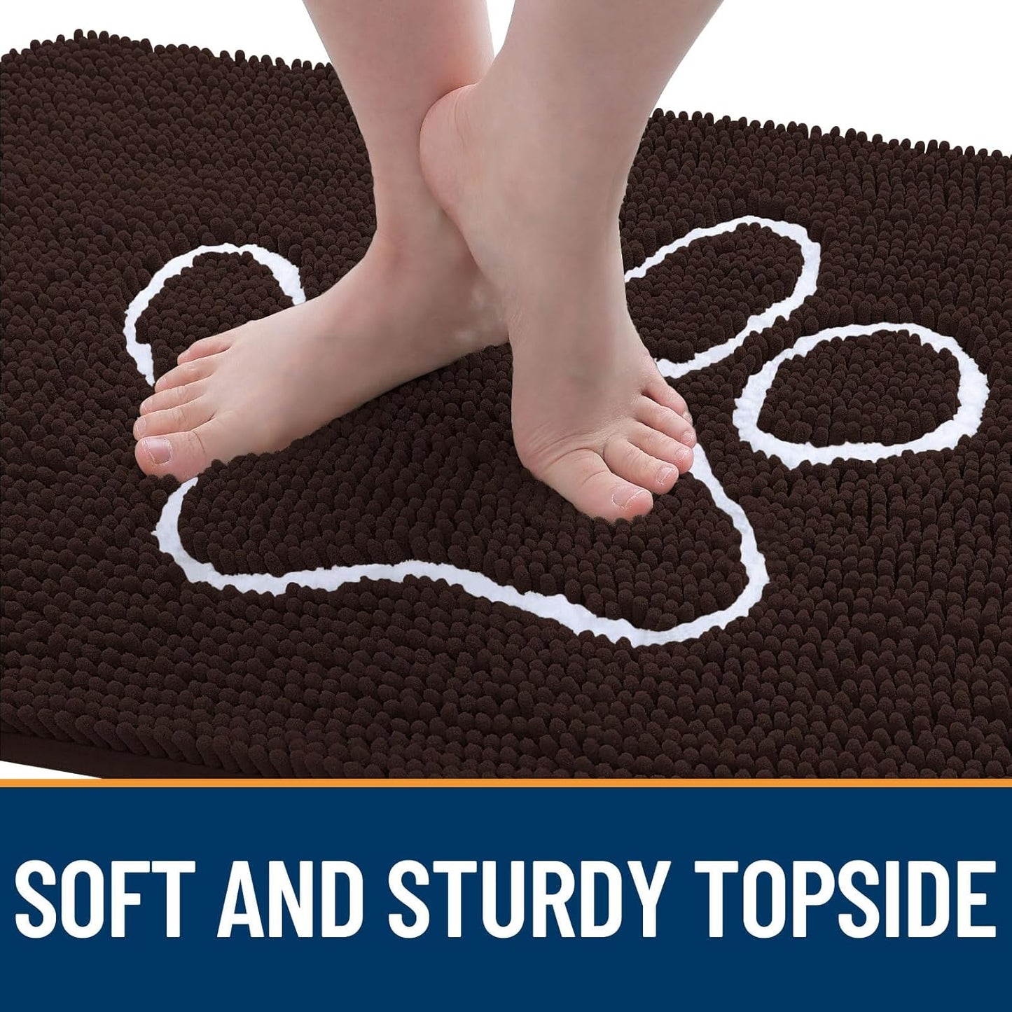 OLANLY Door Mat for Muddy Dog Paws 30x20, Ultra Absorbent Chenille Mud Doormat with Paw Print Design, Non-Slip Washable Doormat for Indoor Entryway, Quick-Dry Pet Bed Mats for Dirty Dogs, Brown