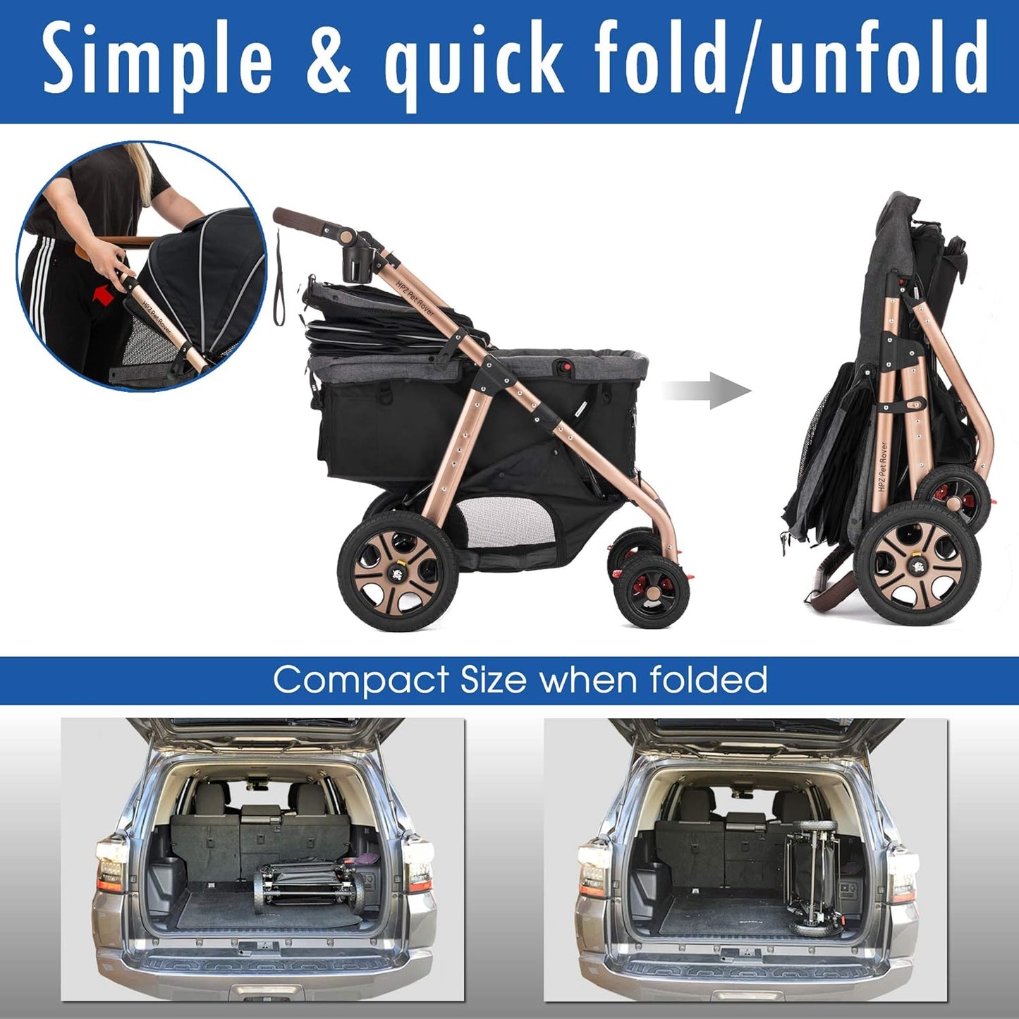 Titan-HD Premium Super-Sized Dog/Cat/Pet Stroller SUV Travel Carriage/w Access Ramp/100Lbs Capacity/Pumpless Rubber Wheels/Aluminum Frame for Small, Med, Large, XL Pets (Black)
