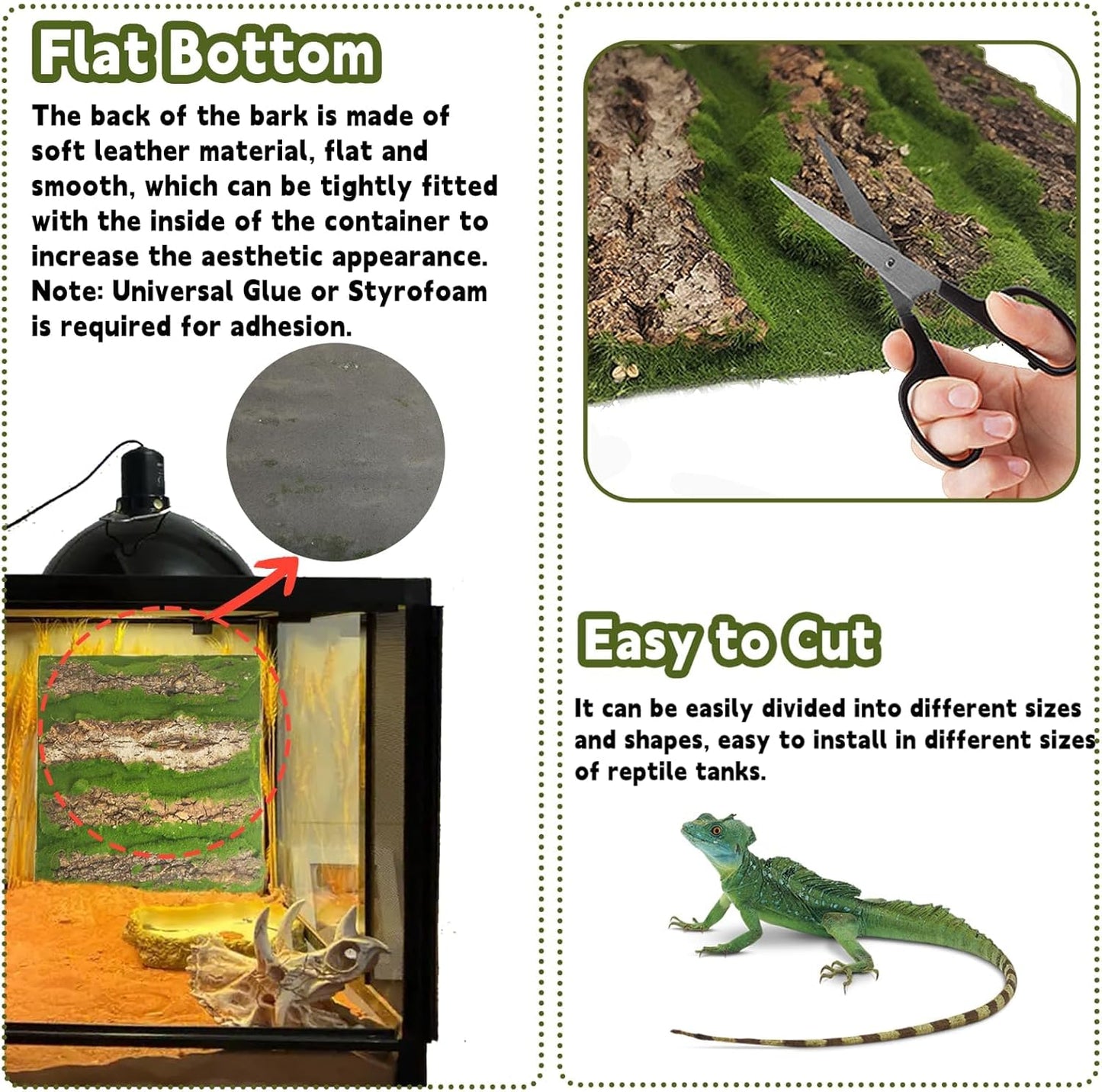 kathson 2pcs Cork Bark for Reptiles 11.8 "L X 11.8" W Cork Terrarium Background Bearded Dragon Tank Background with Artificial Moss Natural Reptile Climbing Mat for Spider Gecko Lizard Chameleon