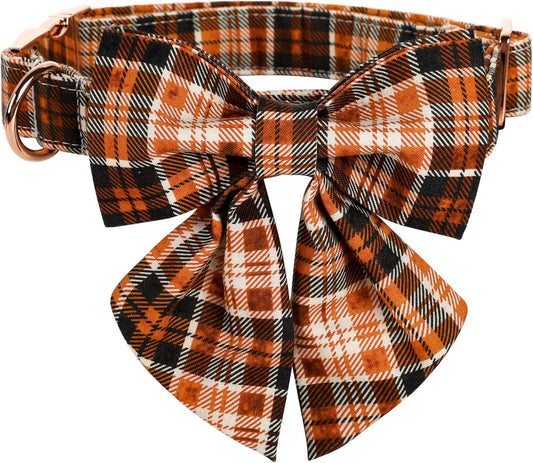 Lionet Paws Halloween Dog Collar with Bowtie - Cute Cotton Adjustable Fall Bowtie Dog Collar with Metal Buckle for Small Medium Large Dog Girl Boy Gift, XS, Neck 8-12in