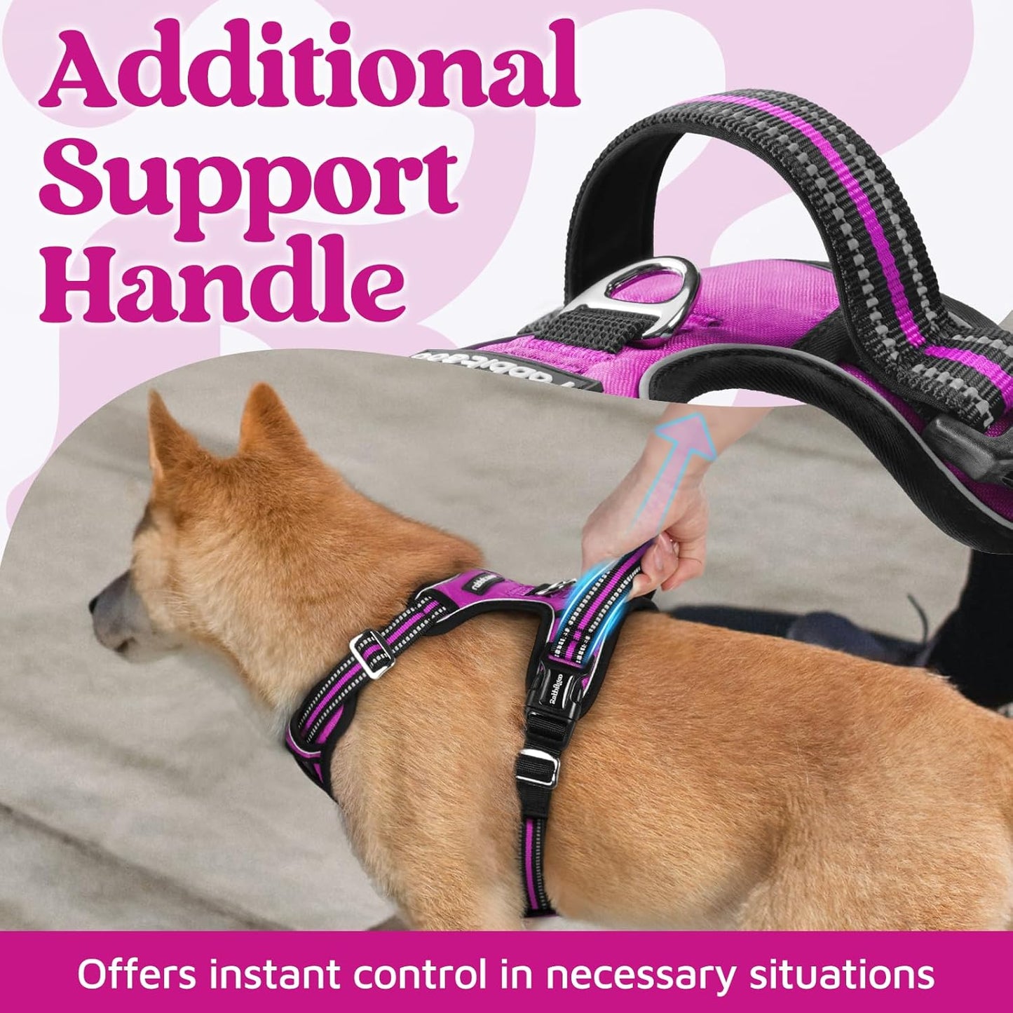 rabbitgoo Dog Harness Small Sized, No Pull Dog Vest with 3 Buckles, Adjustable Soft Padded Pet Harness with Easy Control Handle and Reflective Strips, Purple, S