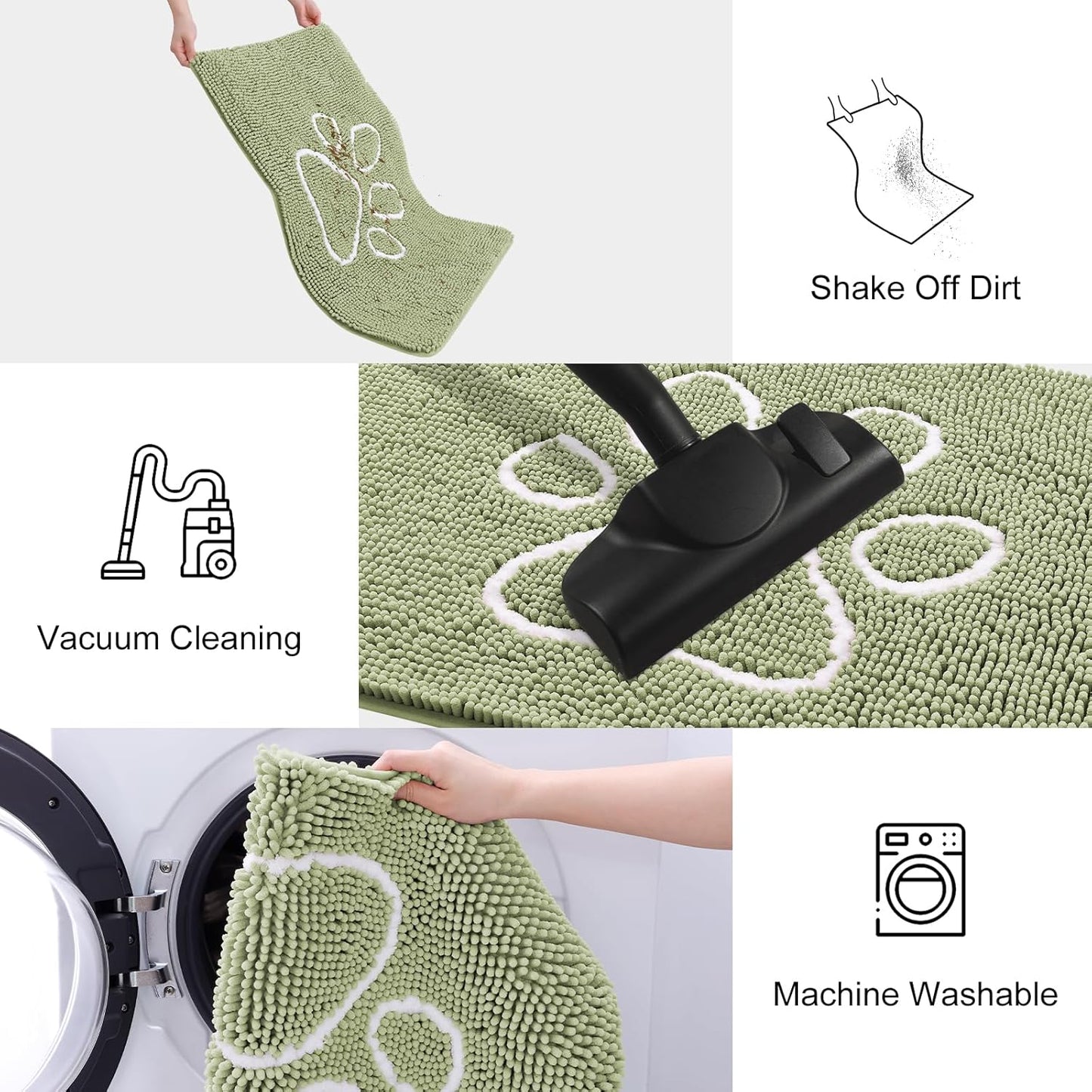 Smiry Dog Door Mat for Muddy Paws, Absorbent Dirt Trapper Non Slip Quick Dry Washable Chenille Mat for Mud Dogs, Entry Rug for Indoor and Outdoor (59x35 Inches, Sage Green)