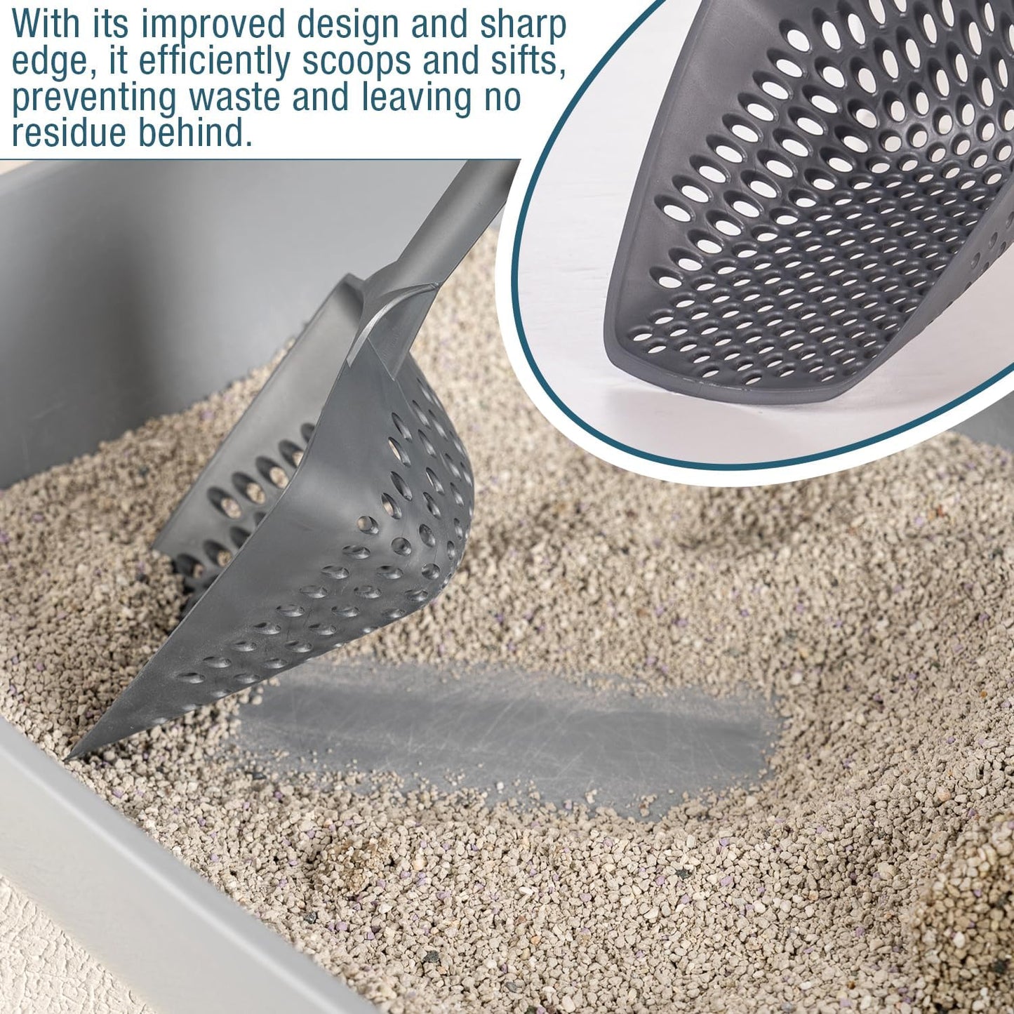 Set of 2 Cat Litter Scoop with Small Holes for Fine Litter, Hanging Handle Deep Reptile Terrarium Sand Sifter, Poop Scooper Rabbit Pooper Lifter Kitten Sifting Shovel (Black, Set of 2)