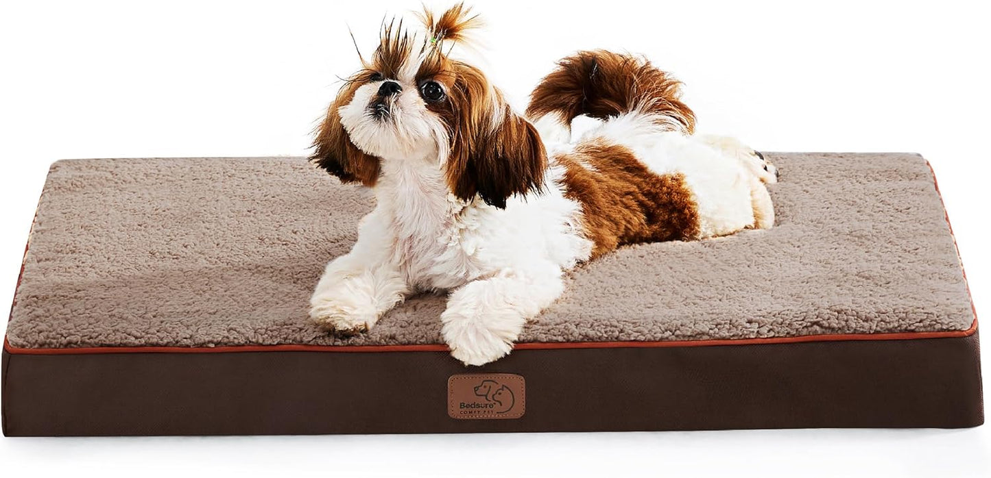 Bedsure Dog Bed for Small Dogs - Orthopedic Flat Puppy Beds with Removable Washable Cover, Egg Crate Foam Pet Mat, Suitable for Pet Up to 20 lbs