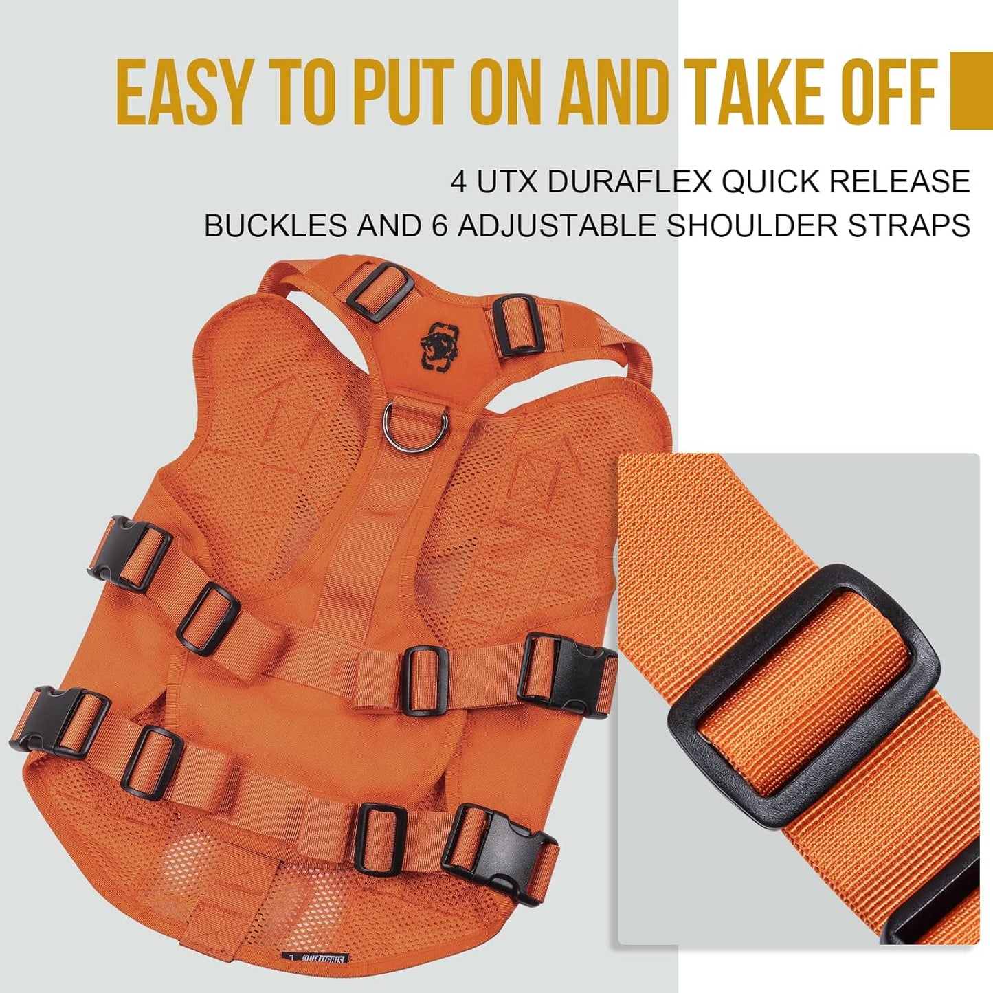 OneTigris Tactical Dog Harness for Small Dogs, No Pull Small Dog Vest Harness Breathable Military Dogs Molle Vests with Handles, Harness for Walking Hiking Training (Orange, XS)