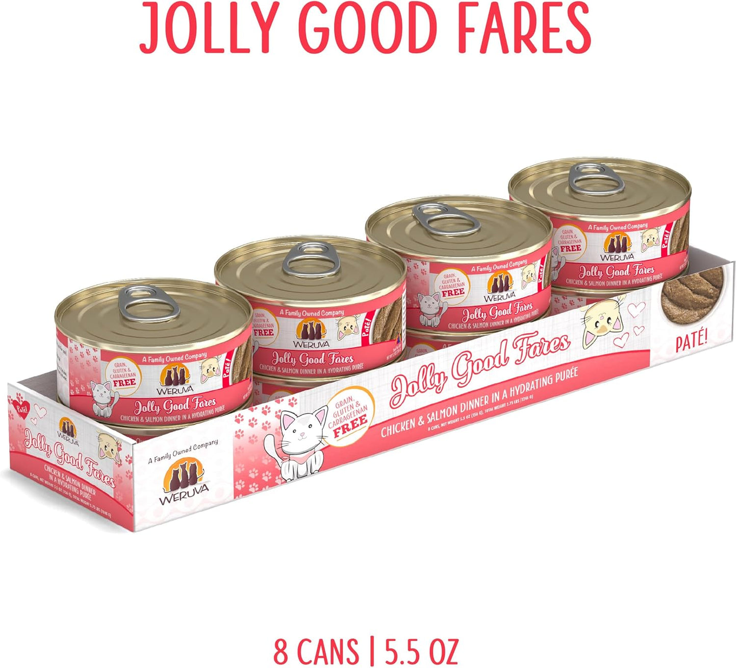 Weruva Wet Cat Food, Jolly Good Fares with Chicken and Salmon Pate, 5.5oz Can, Pack of 8