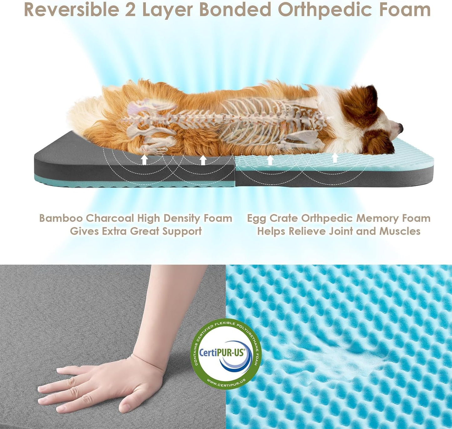 EHEYCIGA Foldable XXL Dog Bed, Faux Fur Fluffy Pet Couch Bed for Extra Large Dogs, Orthopedic Calming Memory Foam Pet Bed, Washable Soft Pet Sofa Bed with Non-Slip Bottom, Faded Black, 54"x38"x7.5"