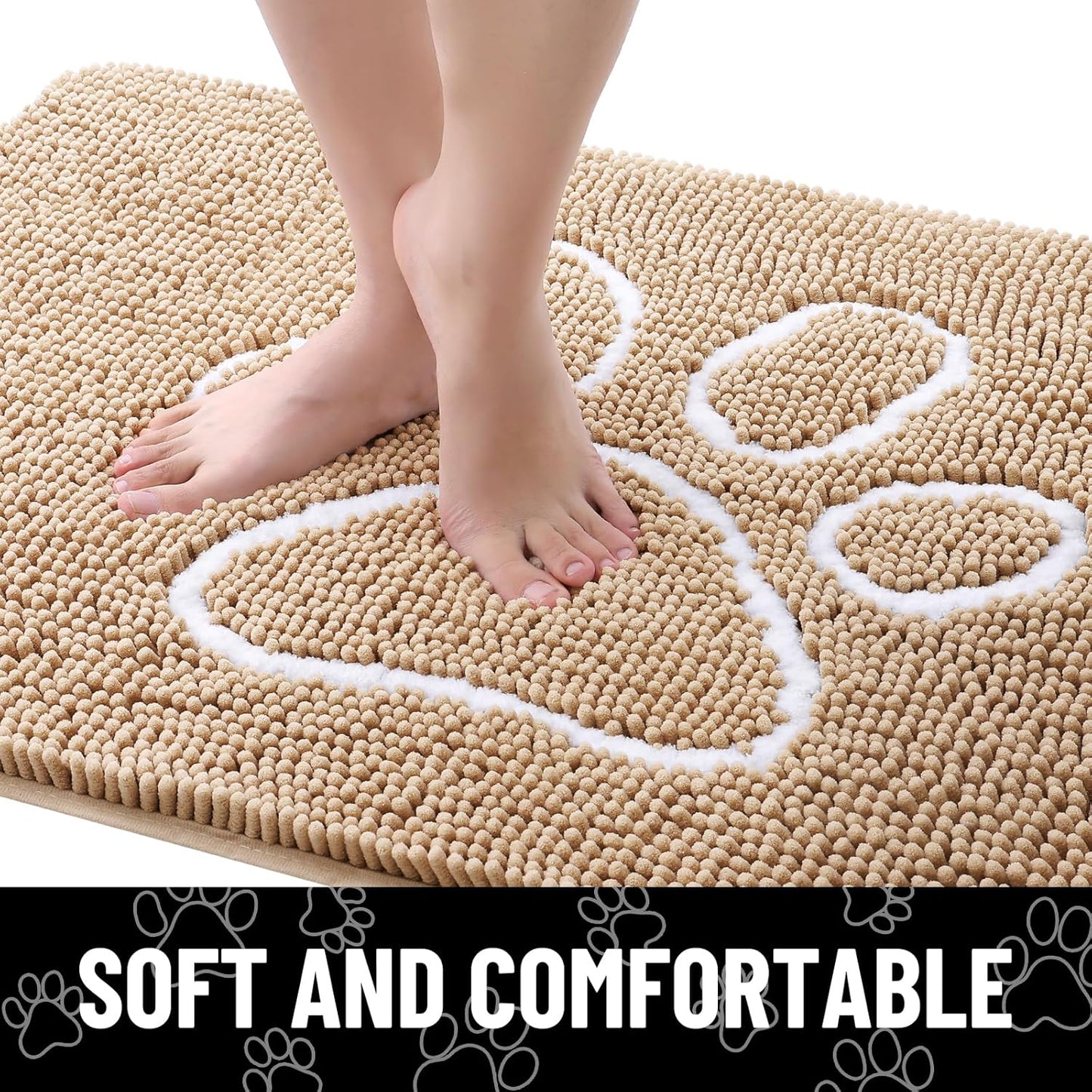 Smiry Dog Door Mat for Muddy Paws, Absorbent Dirt Trapper Non Slip Quick Dry Washable Chenille Mat for Mud Dogs, Entry Rug for Indoor and Outdoor (40x32 Inches, Beige)