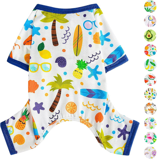 Dog Pajamas Pjs Fall Summer Dog Clothes for Small Dogs Girl - Boy - Medium Size Dogs, Soft Stretchy Puppy Clothes Doggie Onesies Cat Pet Jammies Outfit (Beach, X-Small)