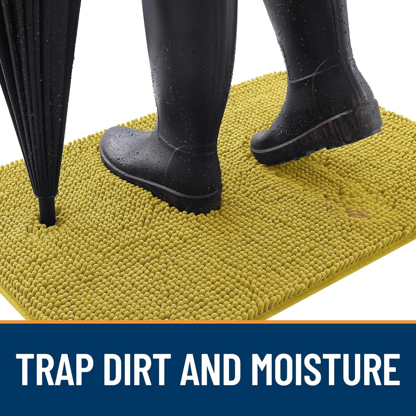 OLANLY Dog Door Mat for Muddy Paws 24x16, Absorbs Moisture and Dirt, Absorbent Non-Slip Washable Doormat, Quick Dry Chenille Mud Mat, Entry Indoor Entryway Carpet for Inside Floor, Mustard Yellow