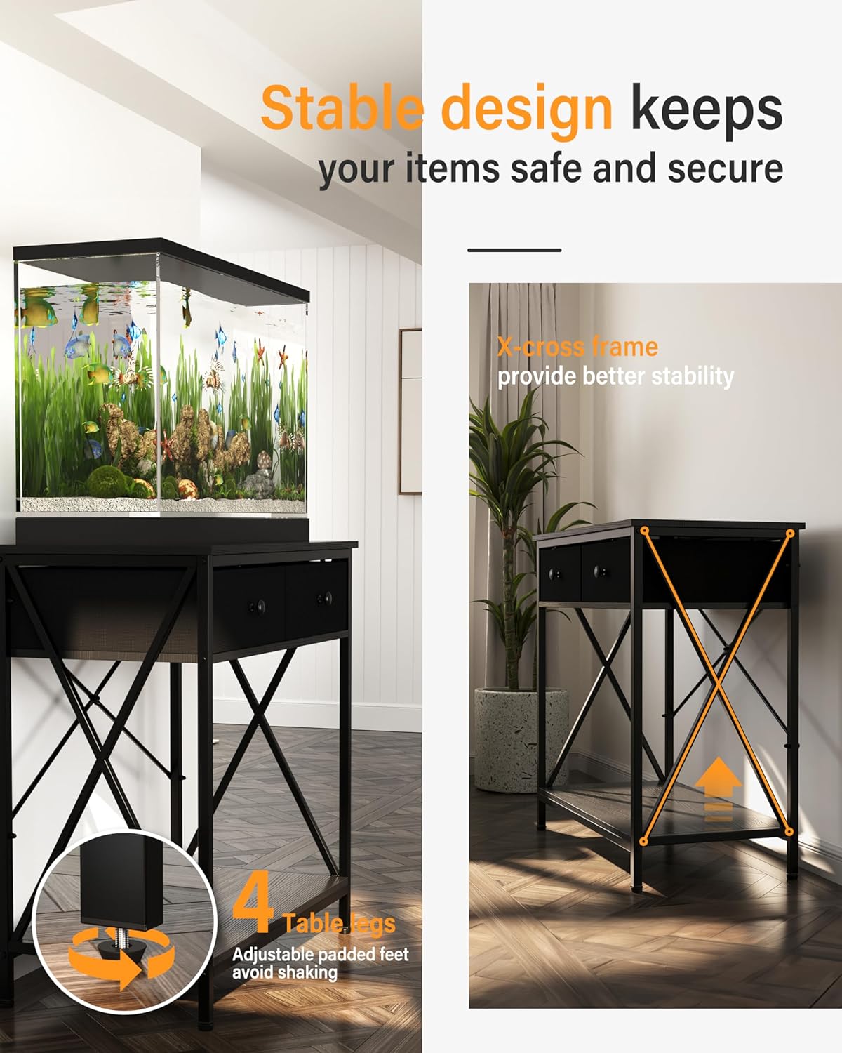 Fish Tank Stand 29 Gallon: Sturdy Aquarium Stand with Accessories Storage - Metal Fish Tank Table for 20-29 Gallon Reptile Breeder Turtle Terrarium - 30.7"x16.5" Weight Capacity 330 lbs