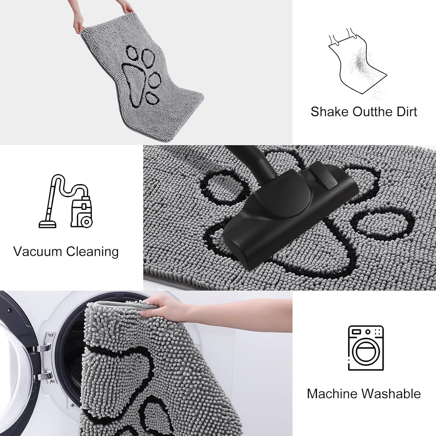 Smiry Dog Door Mat for Muddy Paws, Absorbent Dirt Trapper Non Slip Quick Dry Washable Chenille Mat for Mud Dogs, Entry Rug for Indoor and Outdoor (70x24 Inches, Grey)