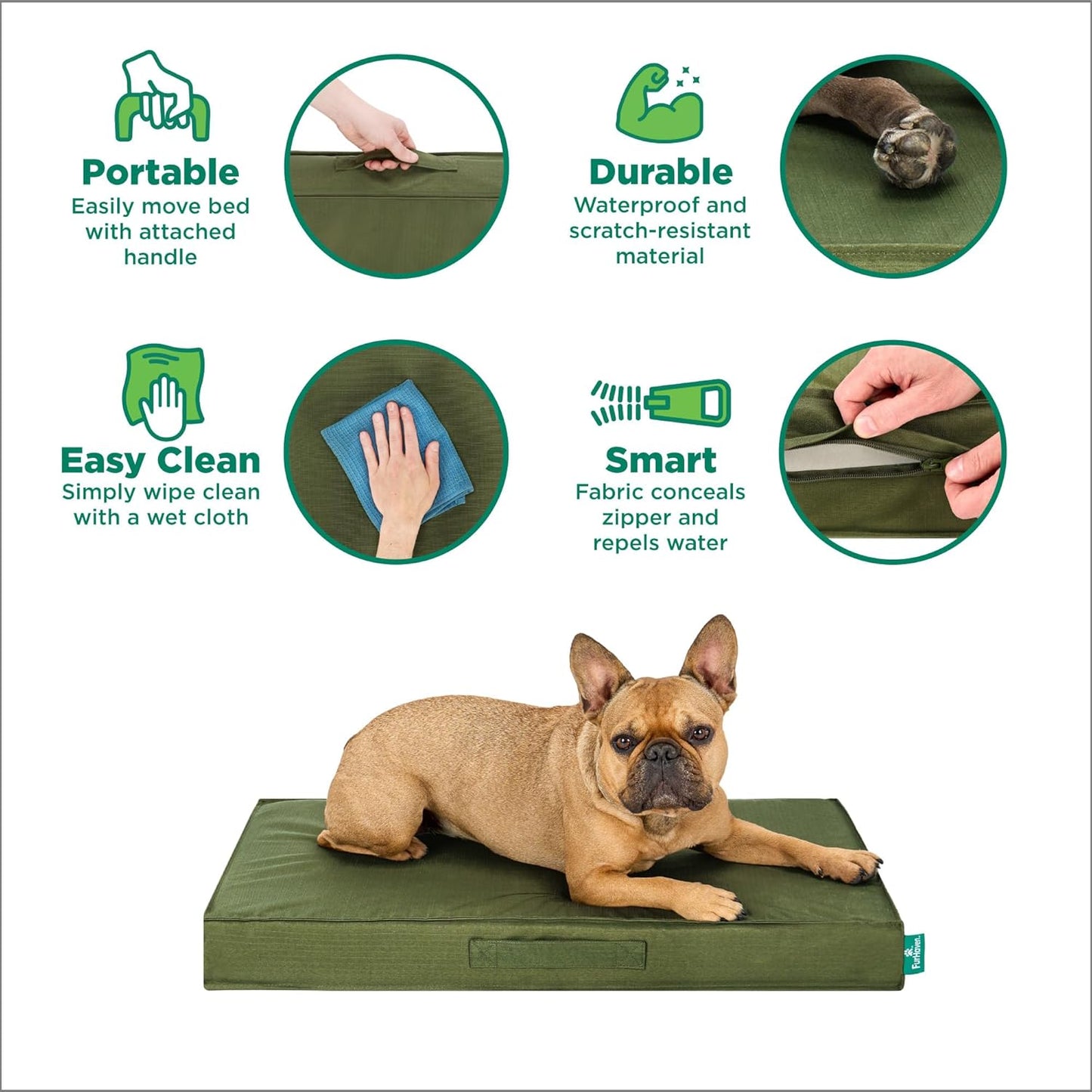 FurHaven Cooling Dog Bed – XL Foam Mattress for Joint Pain Relief, Waterproof Liner, Removable Washable Cover, Durable for Outdoor Use, Deluxe Grid Indoor/Outdoor Bed – Green, Jumbo