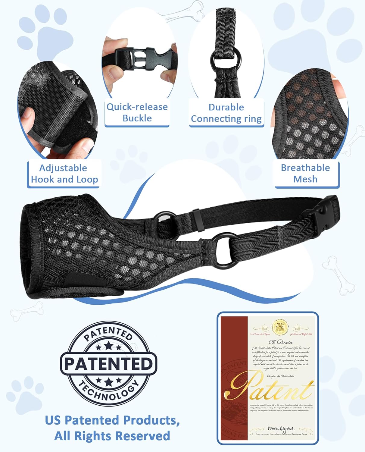 LUCKYPAW Soft Muzzle for Medium Large Sized Dogs Beagle Labrador German Shepherds, Dog Muzzle to Prevent Biting Chewing, Adjustable Breathable Mouth Guard for Grooming Walking Training(Black, XL)