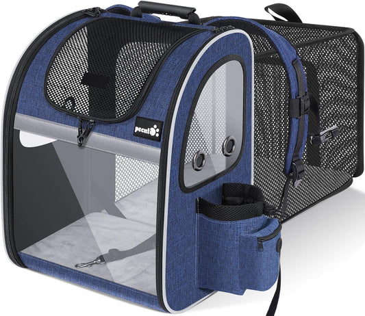 Pecute Pet Carrier Backpack, Cat Backpack Carrier, Expandable with Breathable Mesh for Small Dogs Cats Puppies, Dog Backpack Carrier for Hiking Travel Camping Outdoor, Hold Pets Up to 17 Lbs