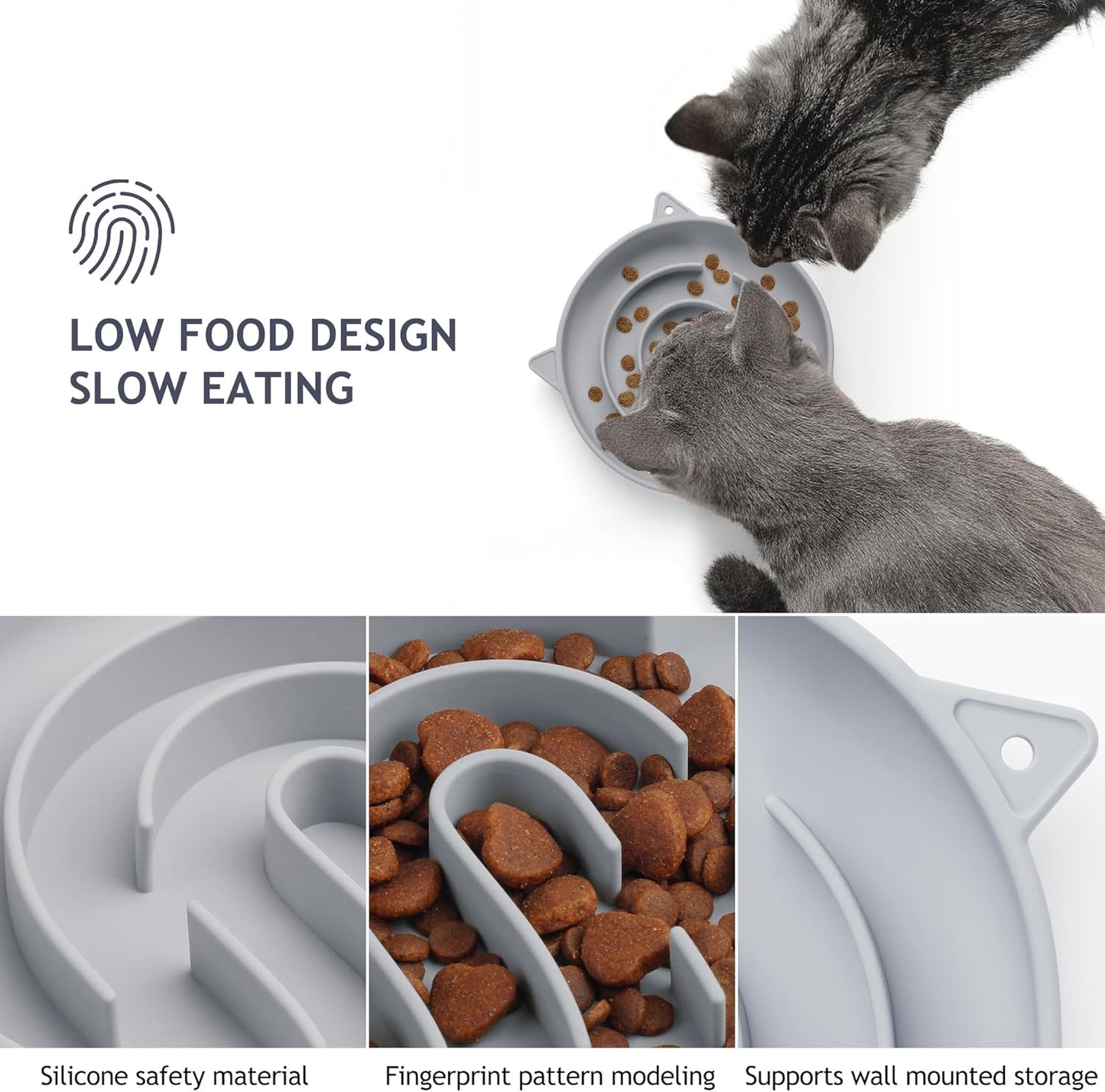 Coomazy Silicone Slow Feeder Dog Cat Bowls, Interactive Puzzle Toy for Pets Food Training, Keeps Dogs Cats Busy, Prevents Puppy Kitty Overeating (Smoke Gray, 1.4Cup)