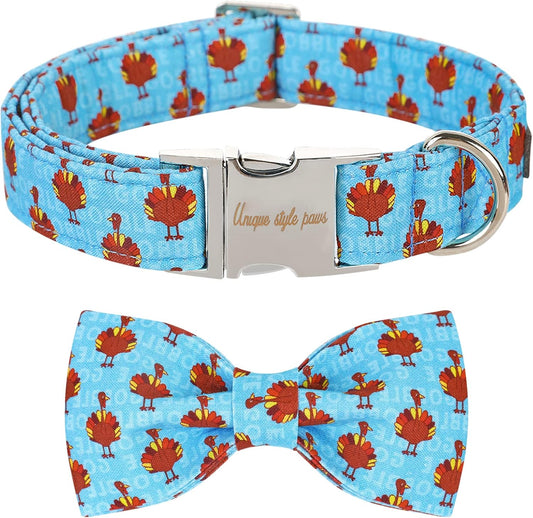 Unique style paws Christmas Dog Collar with Bow Tie Red Elk Cotton Collar Adjustable Puppy Collar for Small Medium Large Dogs-M