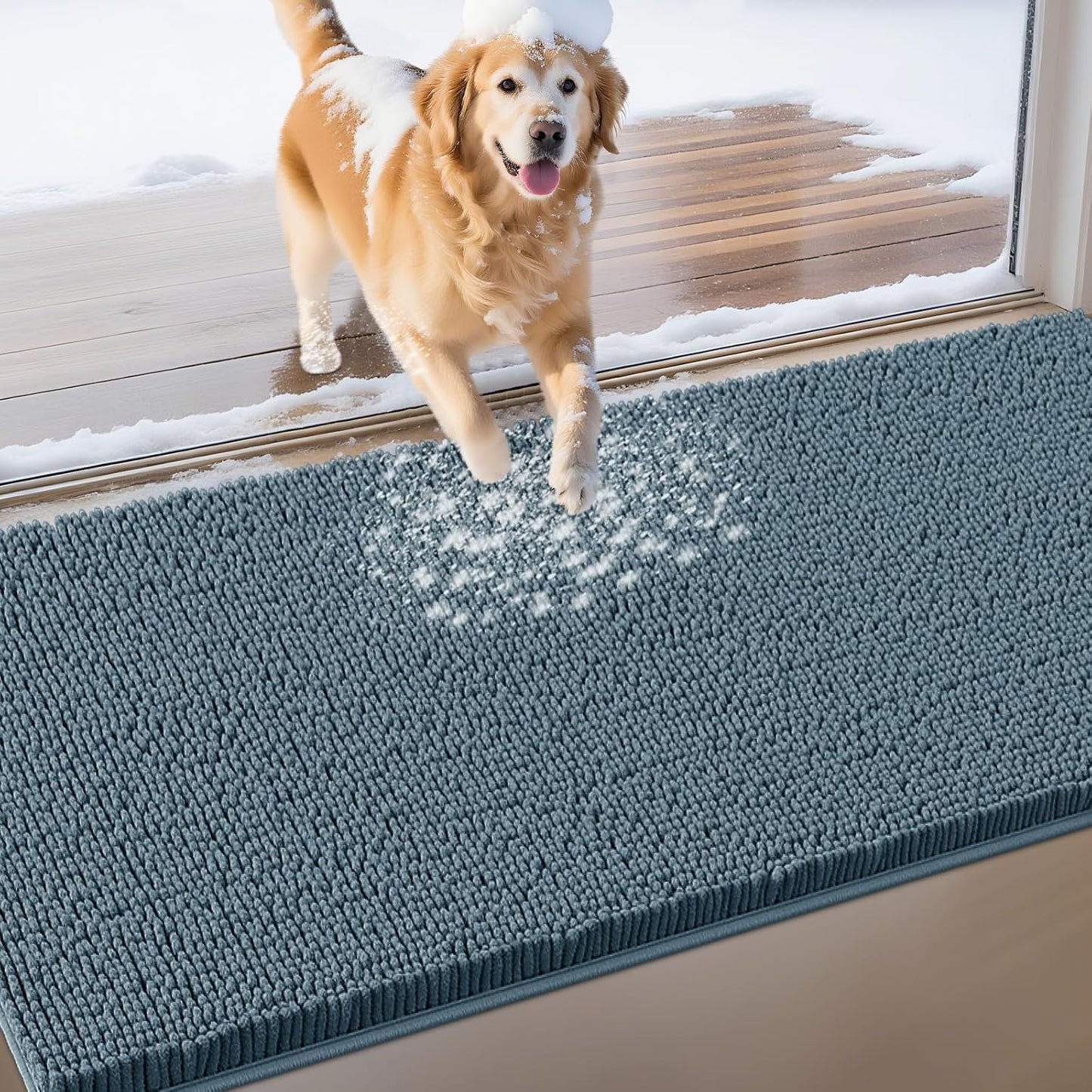 Extra Large Dog Door Mats for Muddy Paws, Chenille Absorbent Dog Mats, Non Slip Heavy Mud Mat for Dogs, Soft Pet Mat for Entryway, Mud Paws, Inside Floor,71" x 25", Dusty Blue