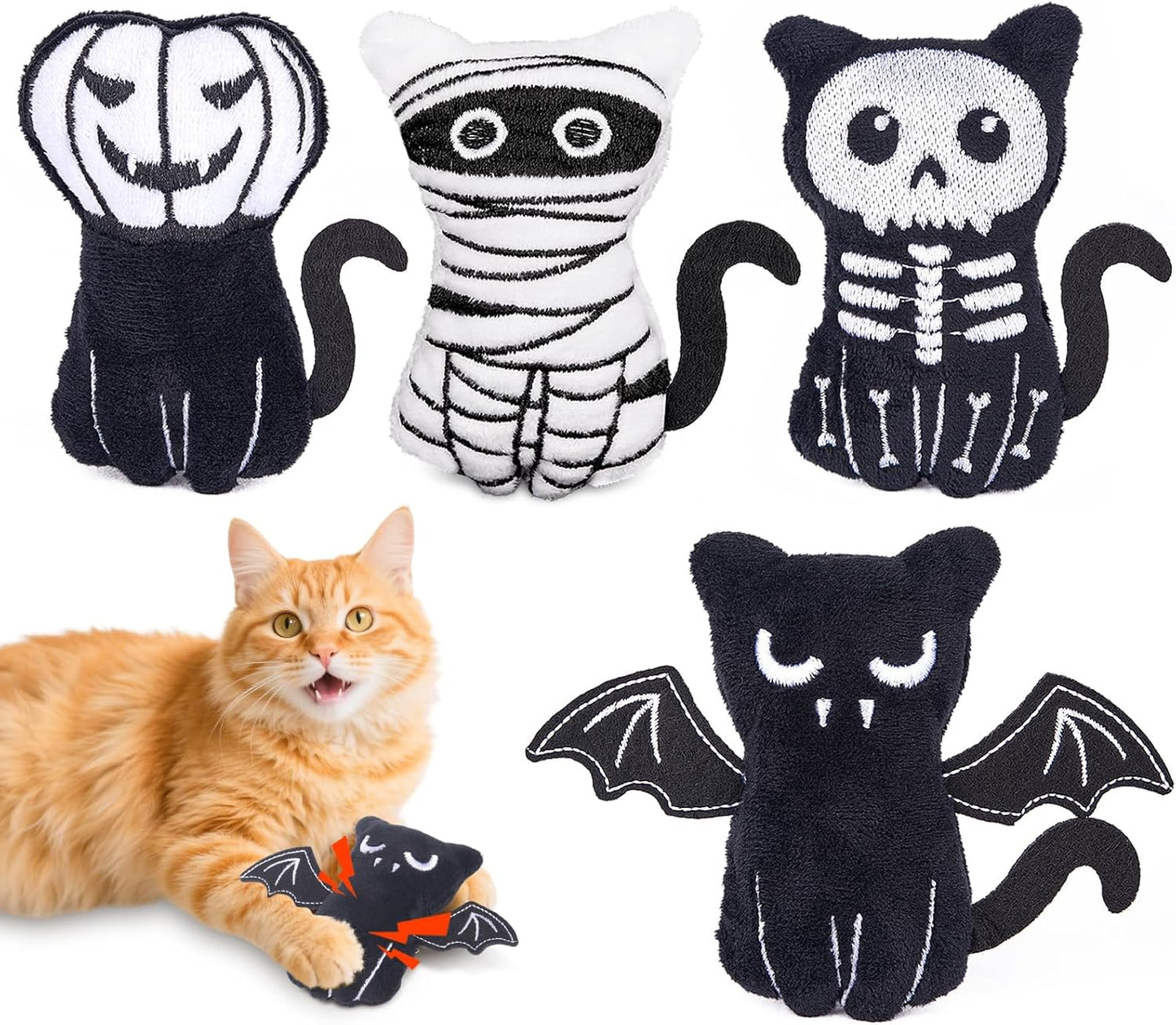 Retro Shaw 4Pcs Cat Toys, Horror Catnip Crinkly Sound Kitten Toys, Interactive Indoor Cat Chew Kitty Kicker Toy for All Breeds 3.7 Inches