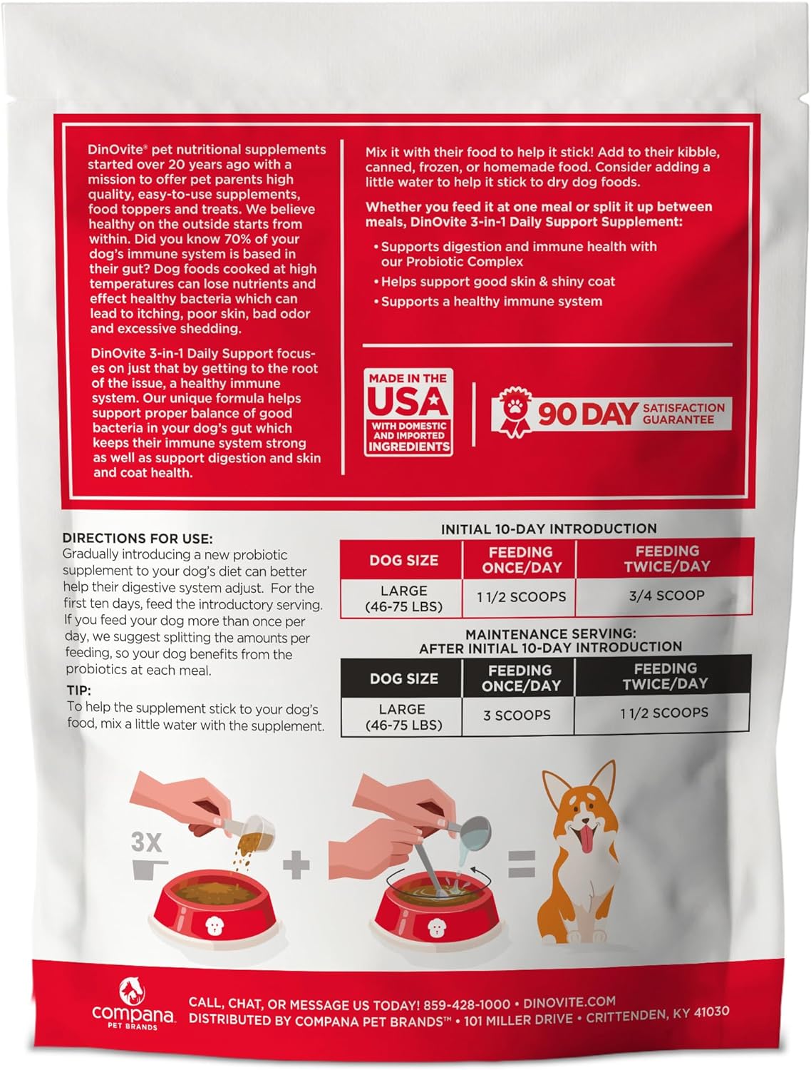 Dinovite Probiotic Supplement for Dogs, Omega 3, Hot Spot Relief, Skin & Coat Supplement, 90 Day Supply for Large Dogs