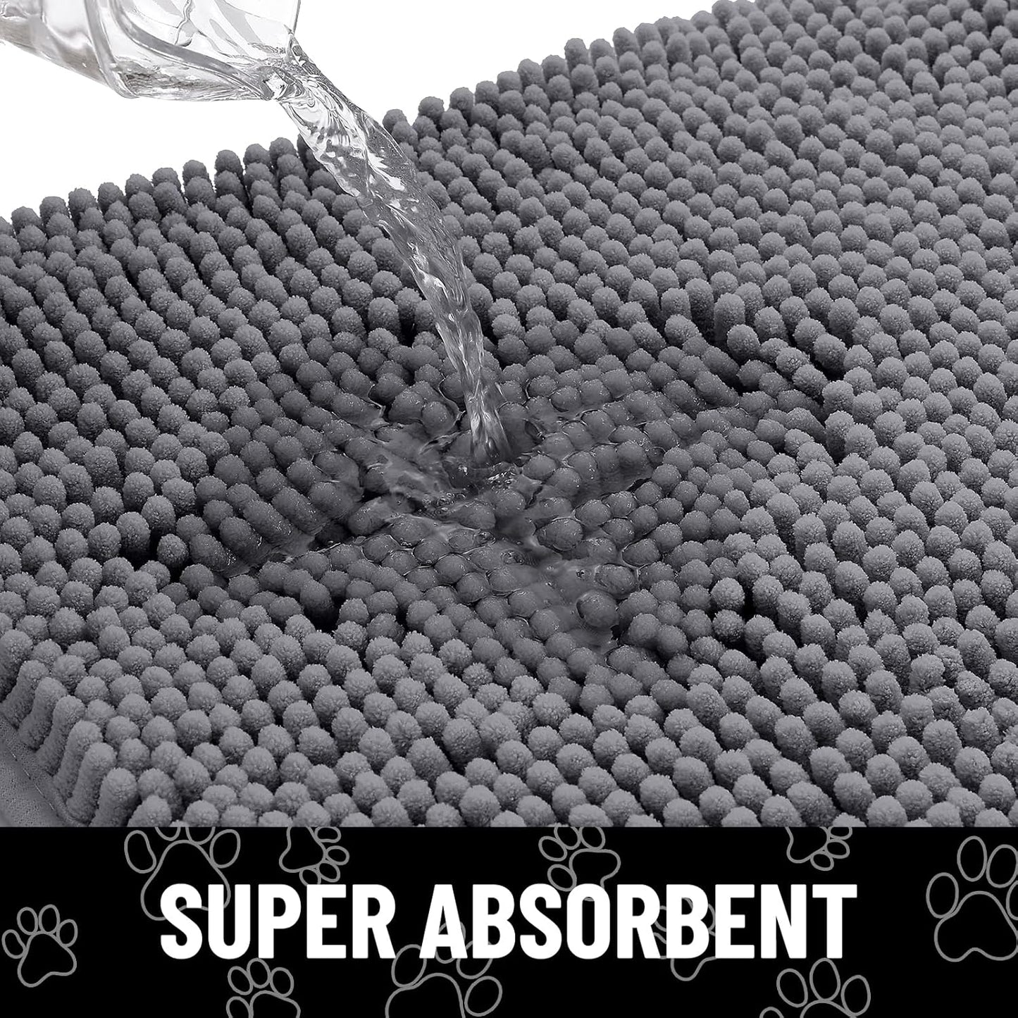 Smiry Dog Door Mat for Muddy Paws, Absorbent Dirt Trapper Non Slip Quick Dry Washable Chenille Mat for Mud Dogs, Entry Rug for Indoor and Outdoor (48x30 Inches, Dark Grey and Black)