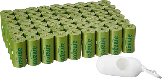 Amazon Basics Dog Poop Bags with Dispenser, 810 Count, Enhanced for Guaranteed Leakproof, Cucumber Scented, Includes Leash Clip