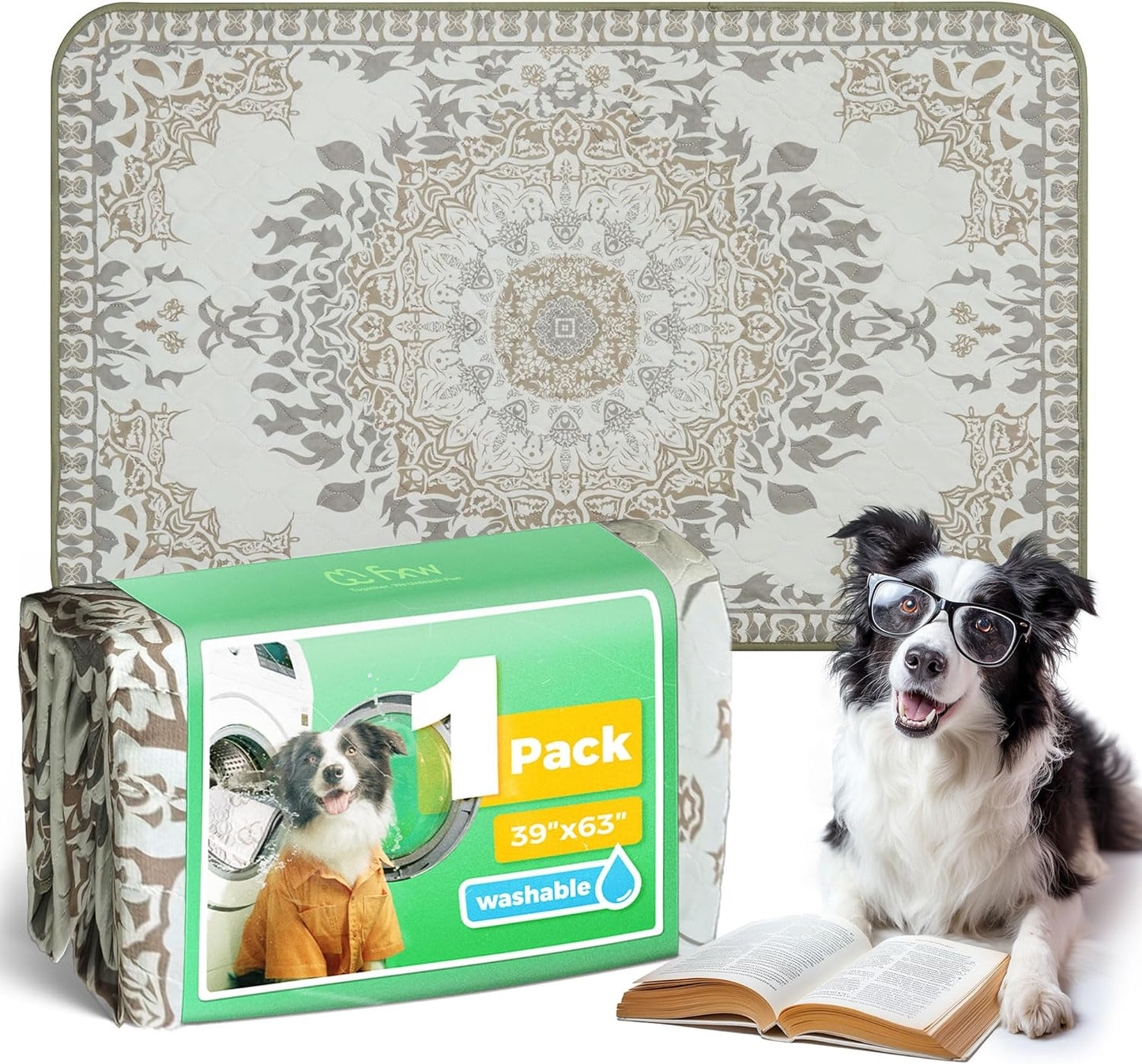 FXW Washable Pee Pads for Dogs, Puppy Pads with Super Absorbent, Specifically Designed for FXW Rollick/Homeplus 24 inch 6 Panels Dog Pen, 63" × 39" Rectangle, Boho, 1 Pack
