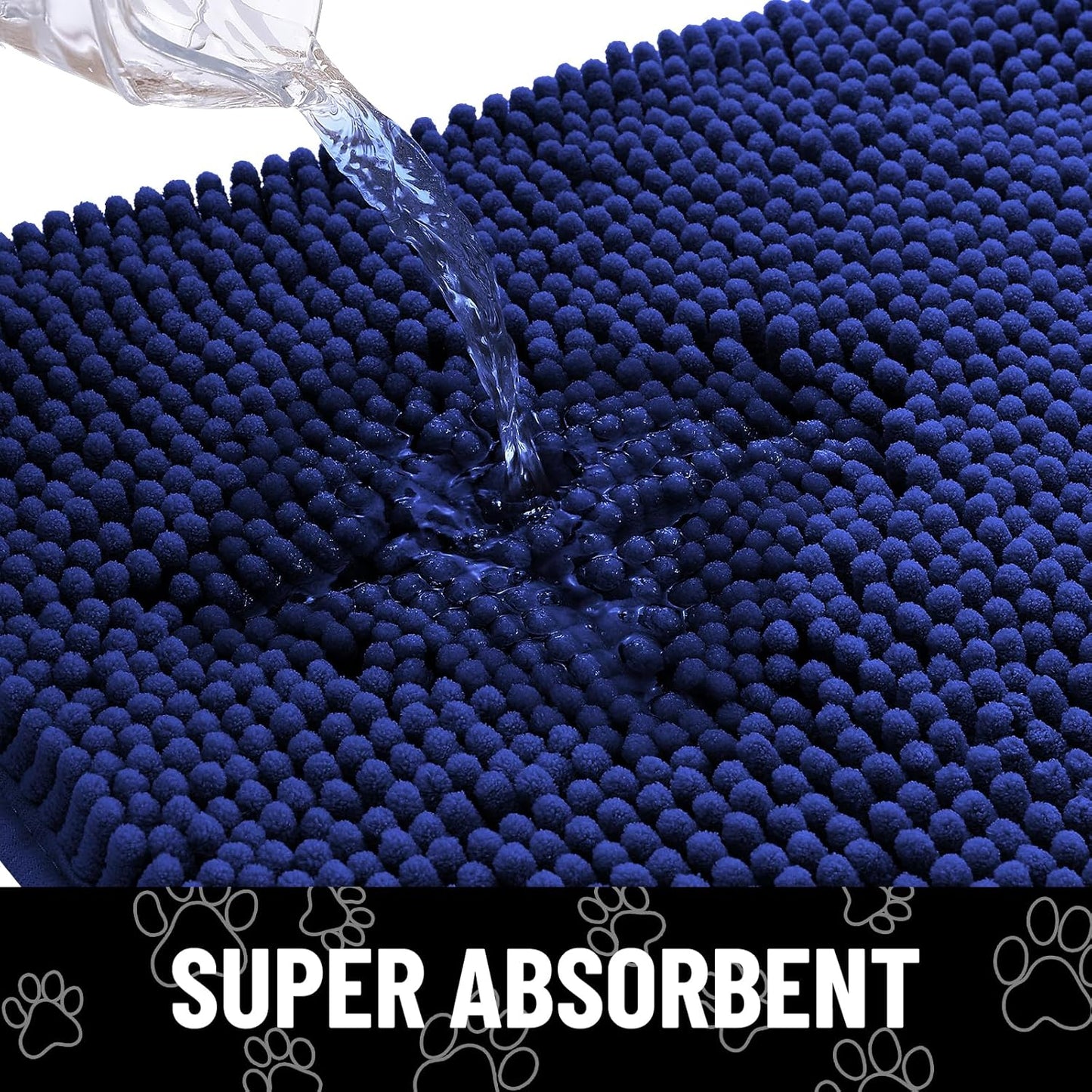 Smiry Dog Door Mat for Muddy Paws, Absorbent Dirt Trapper Non Slip Quick Dry Washable Chenille Mat for Mud Dogs, Entry Rug for Indoor and Outdoor (36x24 Inches, Navy Blue)