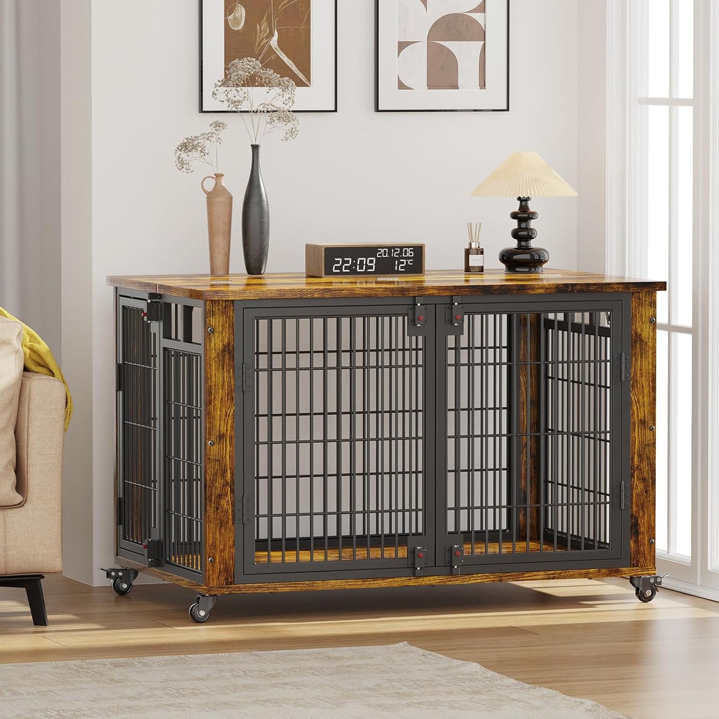 EasyCom 41" for Training Moveable XL Dog Crate, Large Dog Crate Furniture with Top-Access Teasing/Feeding Doors, Chew-Resistant Dog Kennel Indoor Furniture for Medium and Large Dogs