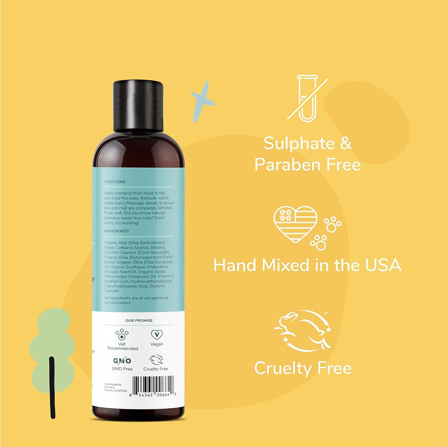 kin+kind Cat & Dog Conditioner with Shea Butter, Aloe & Betaine – All-Natural Pet Supplies to Moisturize, Soften & Restore Coat, Shed Control & Coat Defense for Dogs and Cats, Made in USA - 12 fl oz