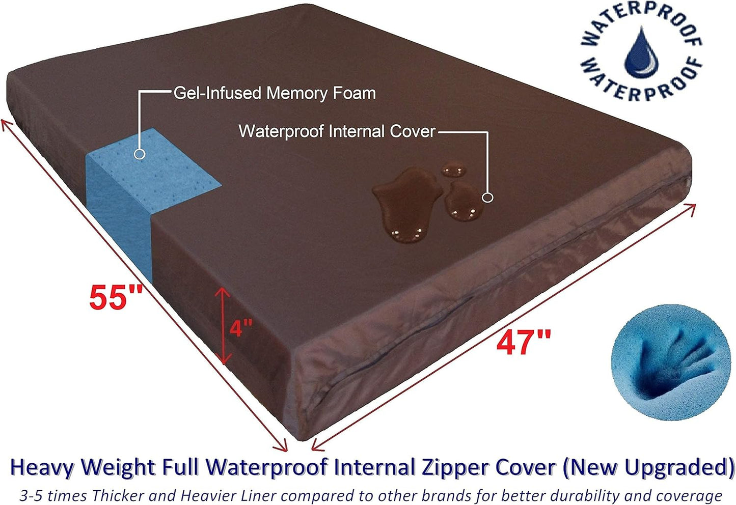 Dogbed4less Jumbo Orthopedic Memory Foam Dog Bed for Large Dogs with Durable Denim Cover, Waterproof Liner and Extra Pet Bed Case, 55X47X4 Inches